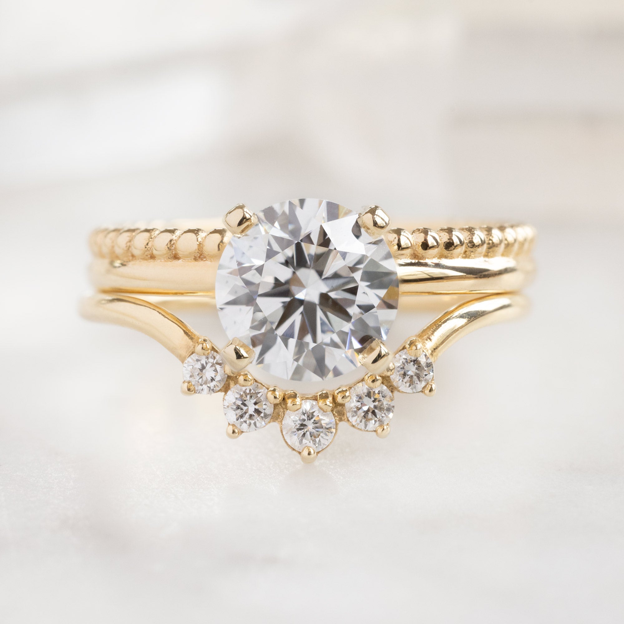 Alexis Russell Engagement Rings The Duo Beaded Ring | 1.40ct Lab Grown Round White Diamond in 14K Yellow Gold
