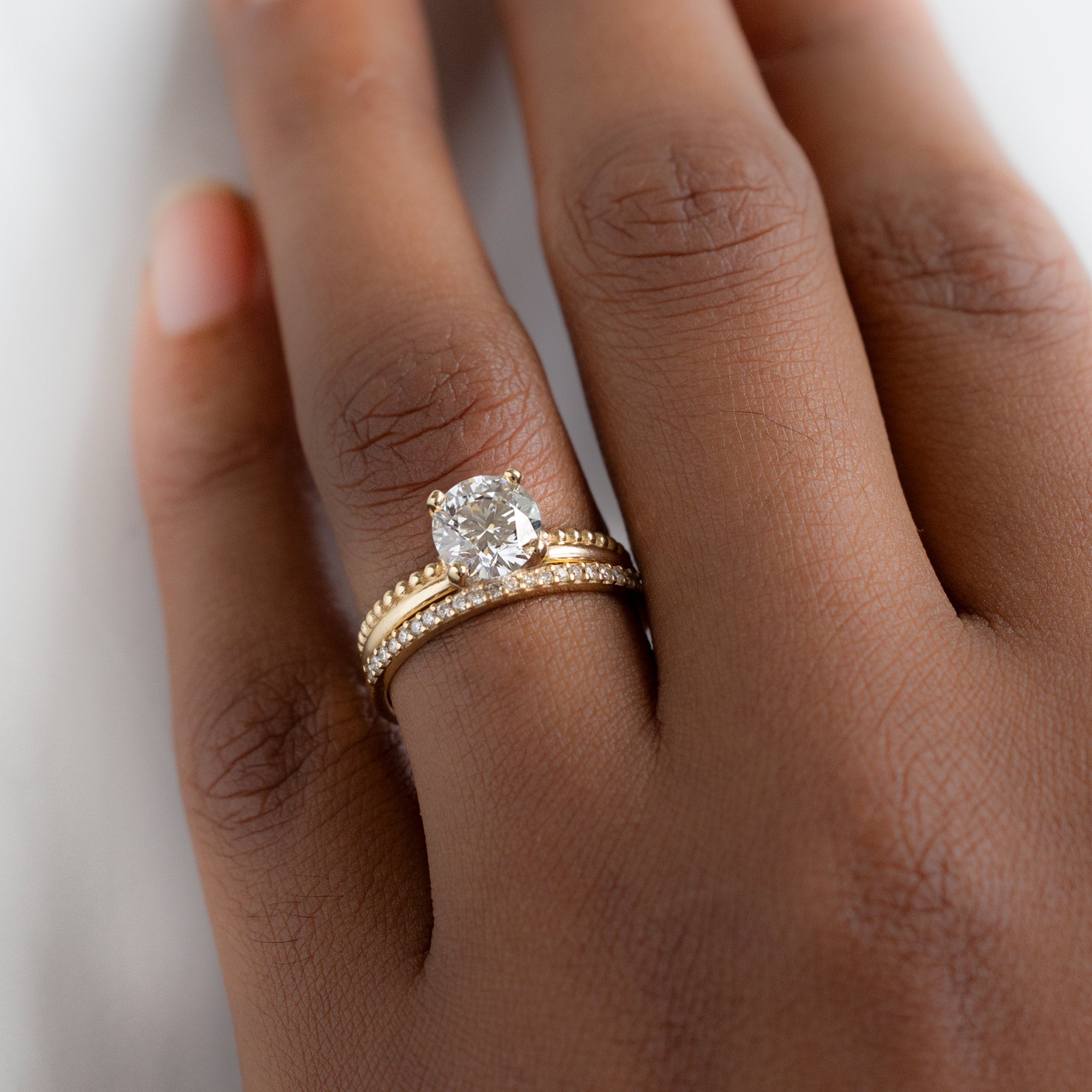 Alexis Russell Engagement Rings The Duo Beaded Ring | 1.40ct Lab Grown Round White Diamond in 14K Yellow Gold