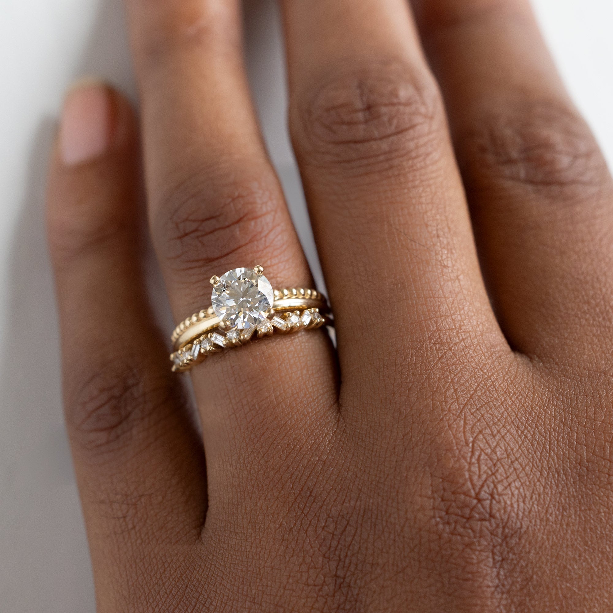 Alexis Russell Engagement Rings The Duo Beaded Ring | 1.40ct Lab Grown Round White Diamond in 14K Yellow Gold