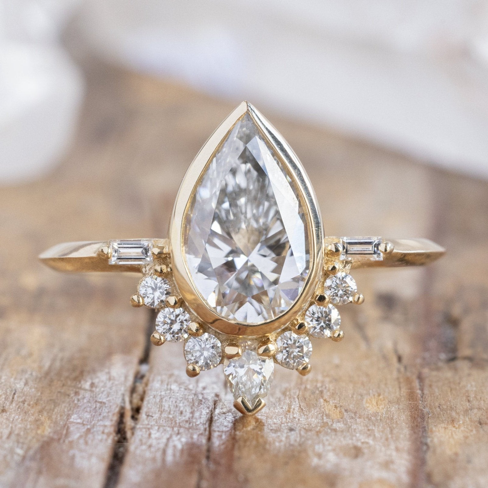 Alexis Russell Engagement Rings The Posy Ring | 1.51ct Lab Grown Pear White Diamond in 14K Yellow Gold