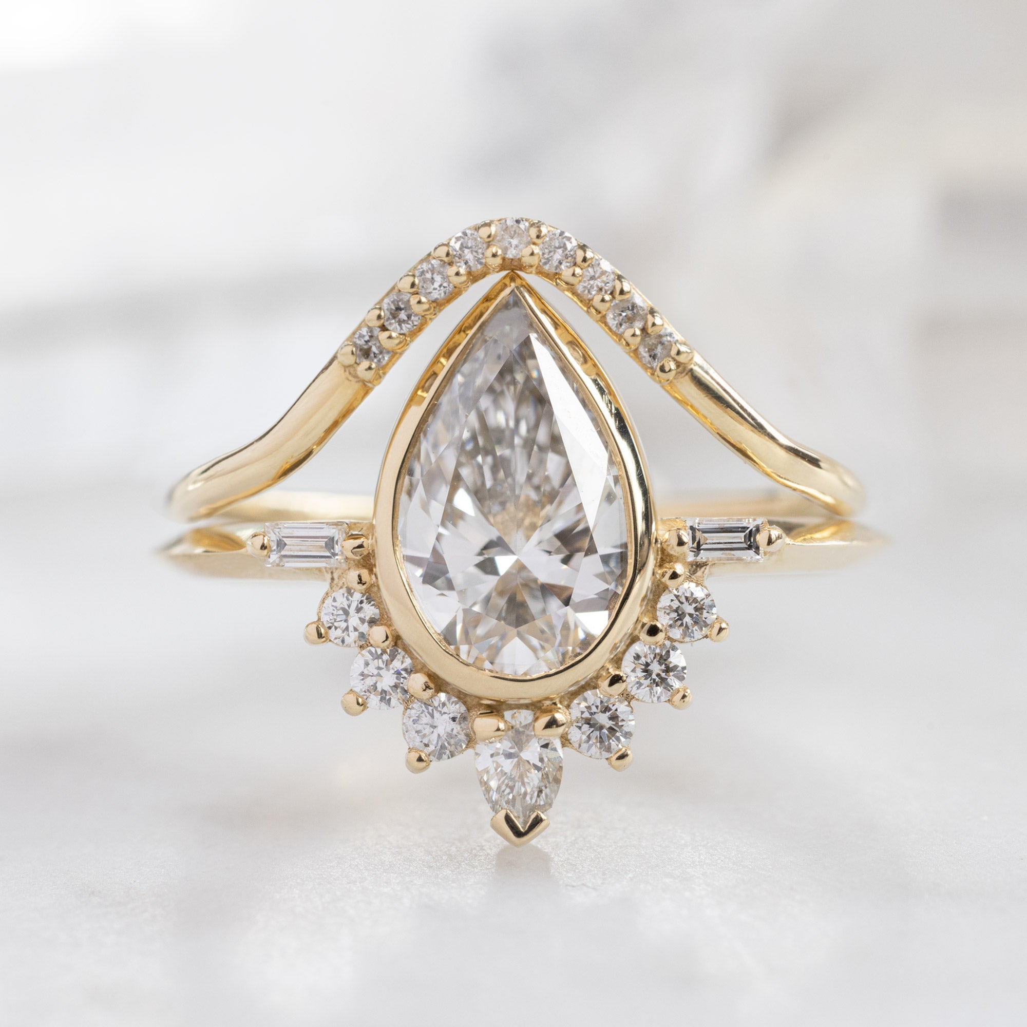 Alexis Russell Engagement Rings The Posy Ring | 1.51ct Lab Grown Pear White Diamond in 14K Yellow Gold