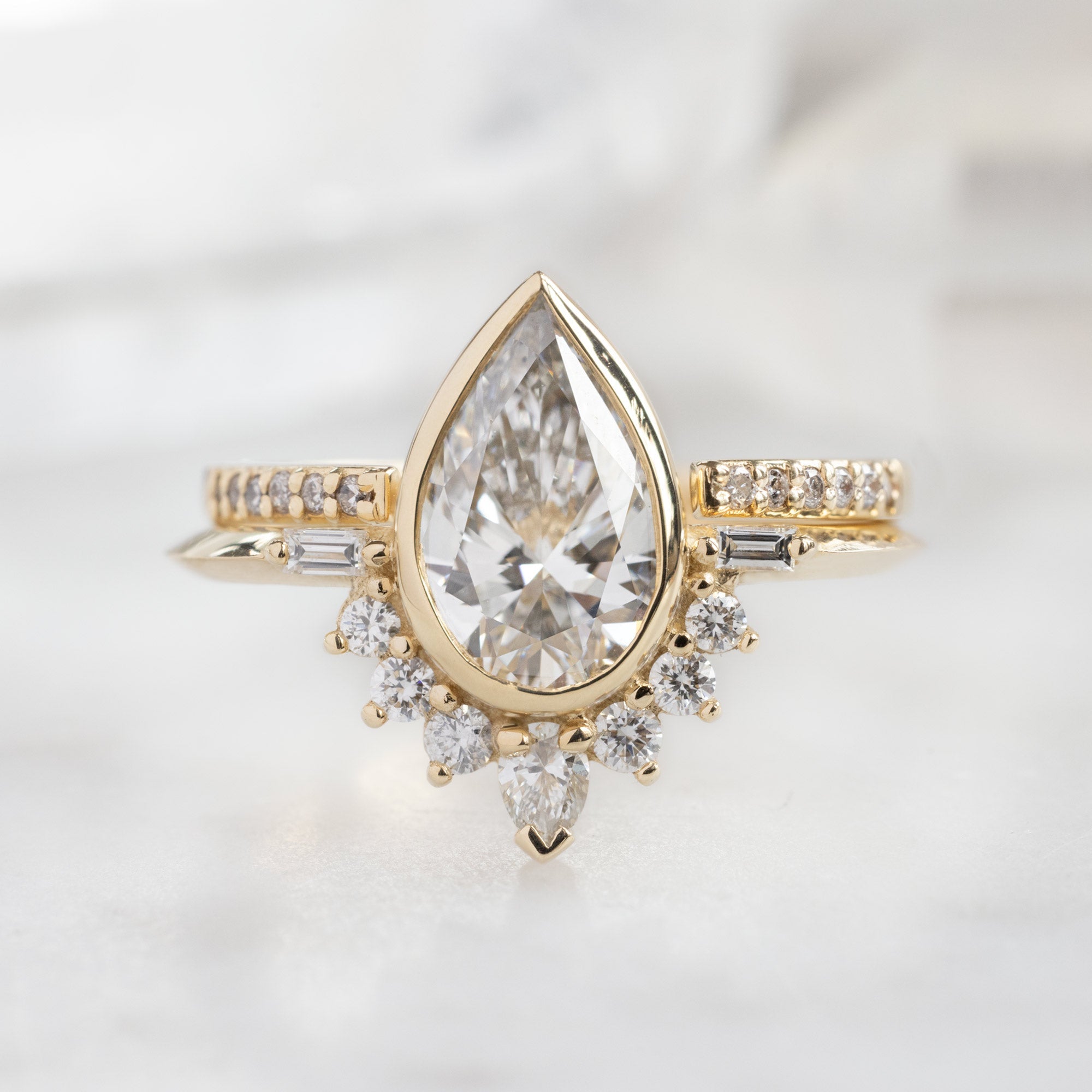 Alexis Russell Engagement Rings The Posy Ring | 1.51ct Lab Grown Pear White Diamond in 14K Yellow Gold