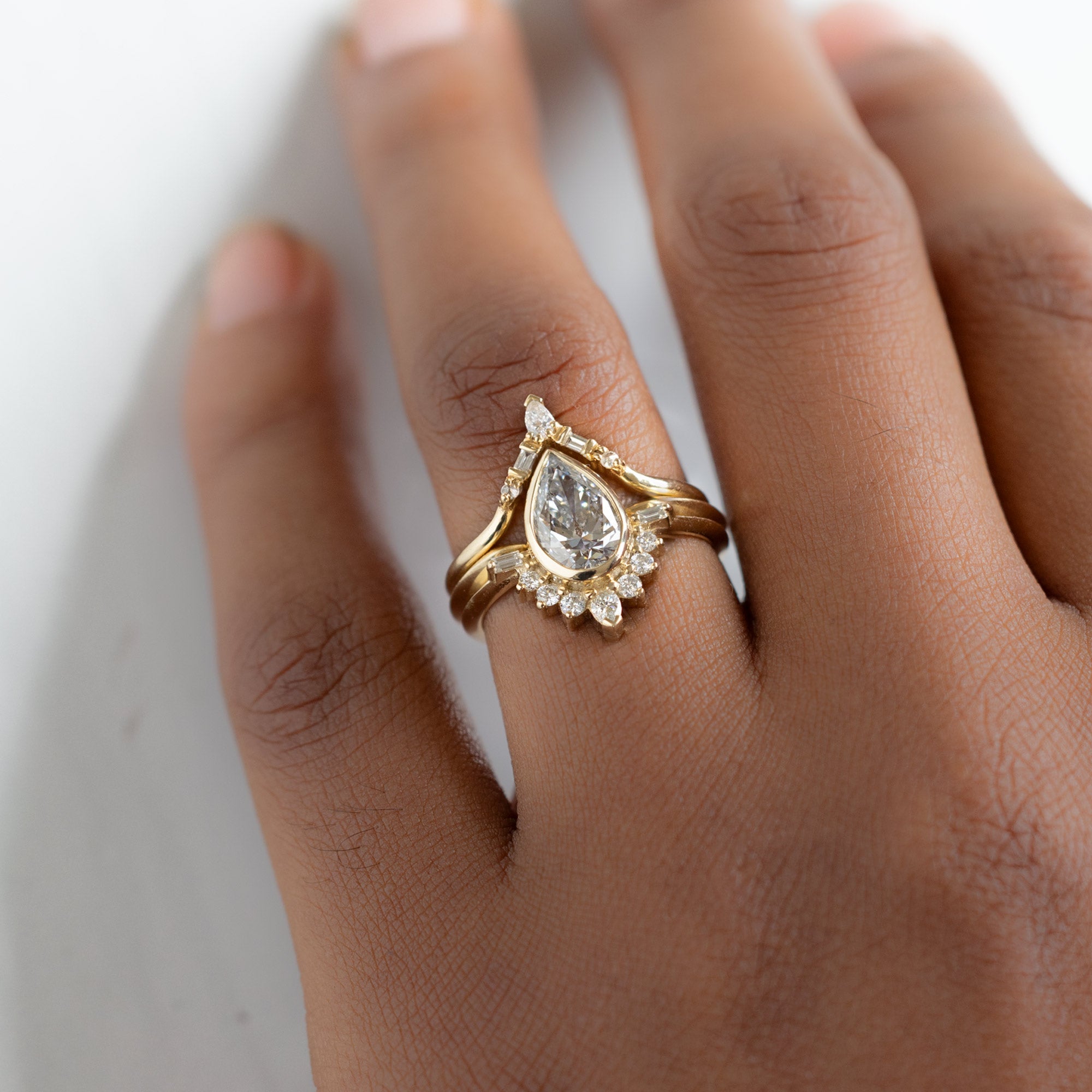 Alexis Russell Engagement Rings The Posy Ring | 1.51ct Lab Grown Pear White Diamond in 14K Yellow Gold