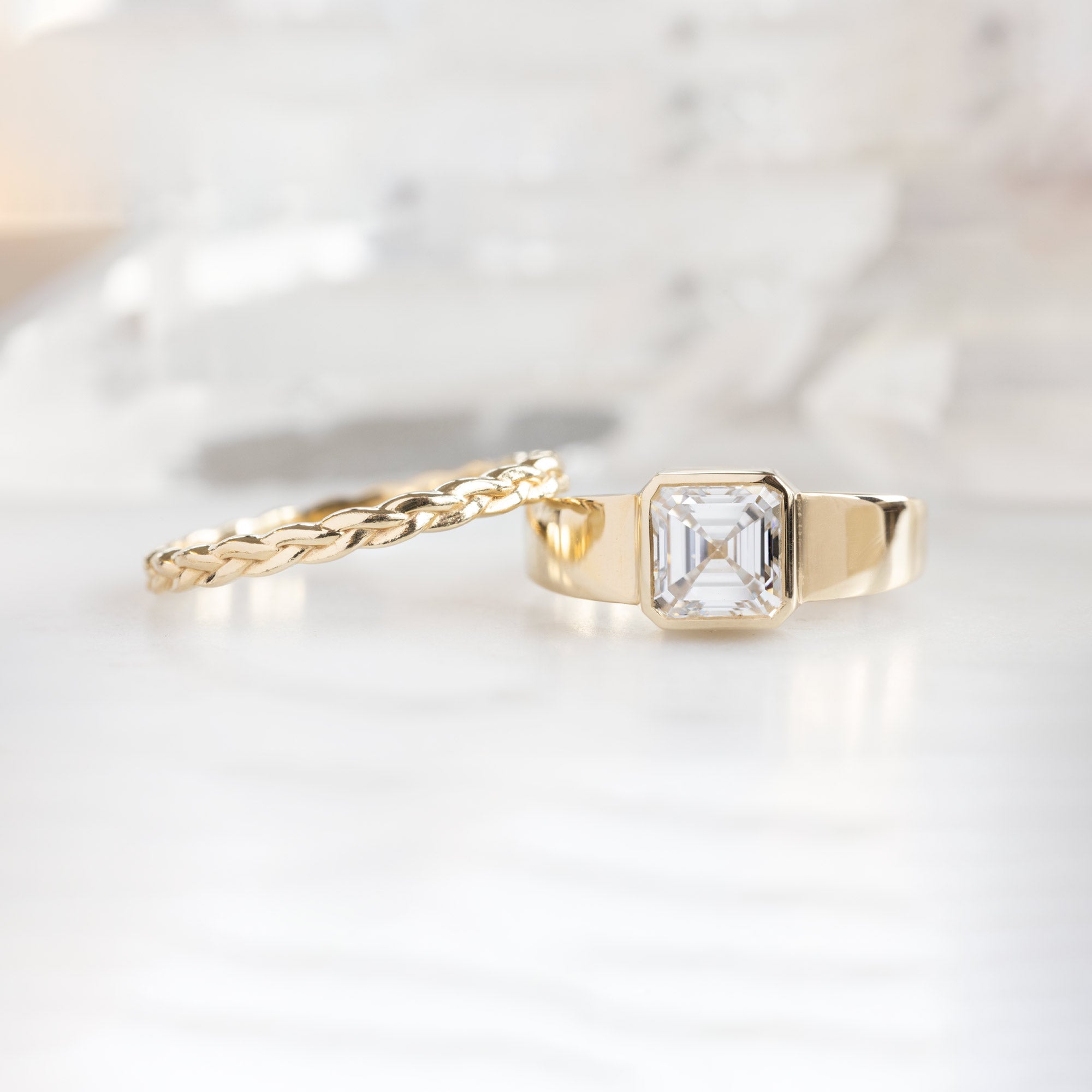 Alexis Russell Engagement Rings The Signet Ring | 1.25ct Lab Grown Asscher White Diamond in 14K Yellow Gold