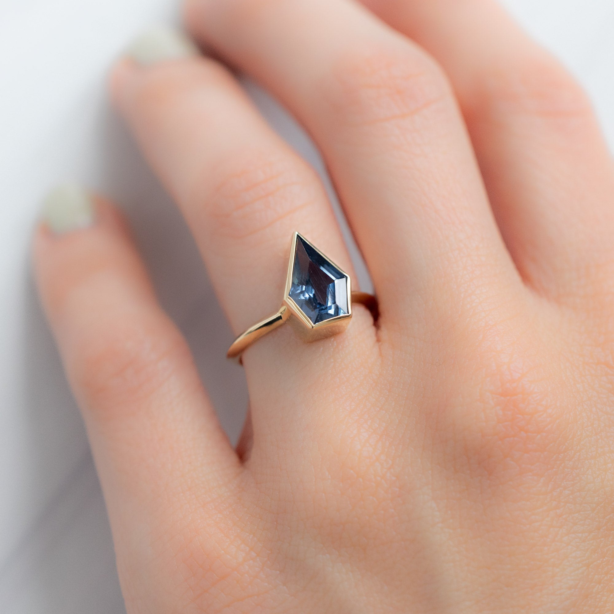 Alexis Russell Engagement Rings The Hazel Ring | 3.08ct Shield Blue Sapphire in 14K Yellow Gold