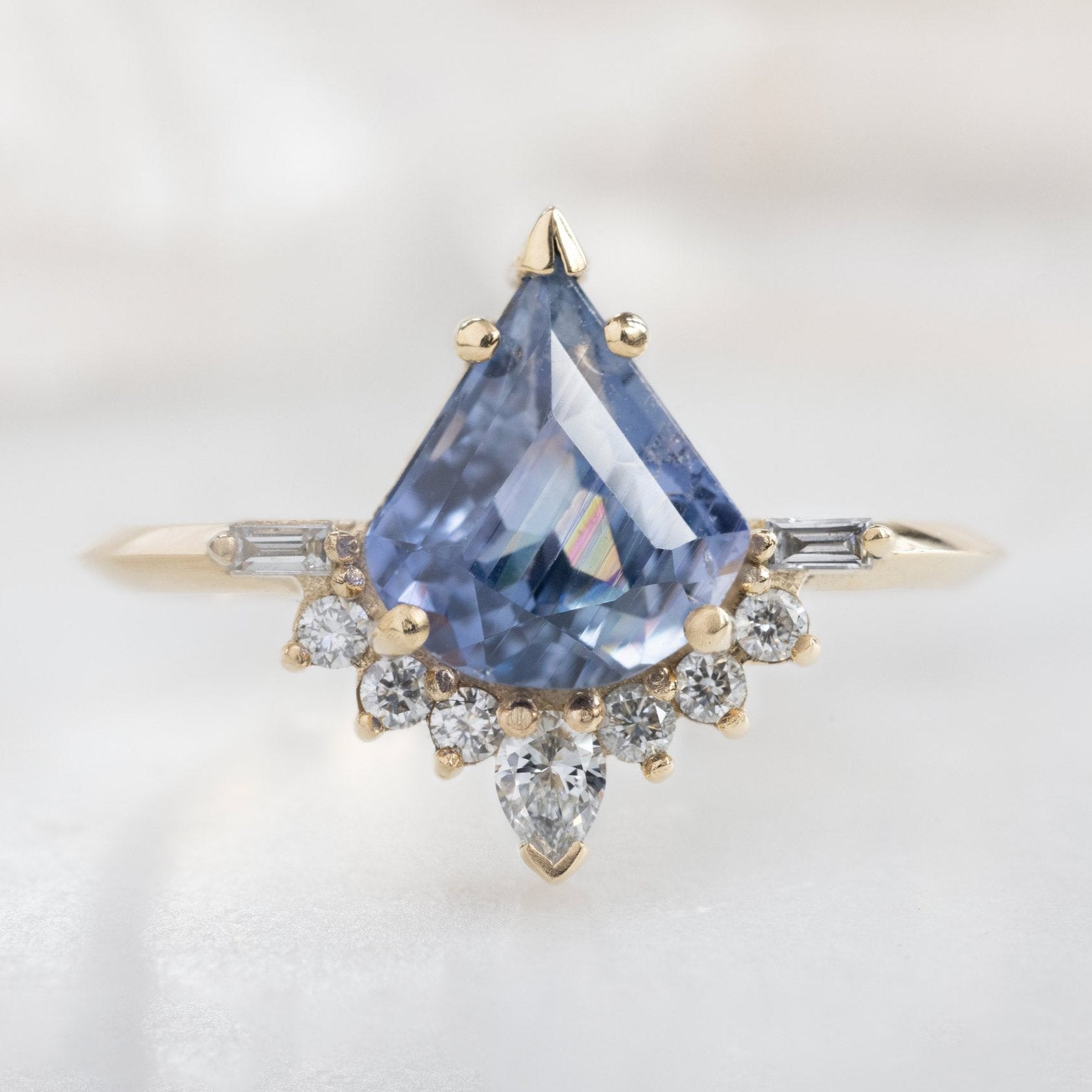Alexis Russell Engagement Rings The Posy Ring | 1.76ct Geometric Blue Violet Sapphire in 14K Yellow Gold