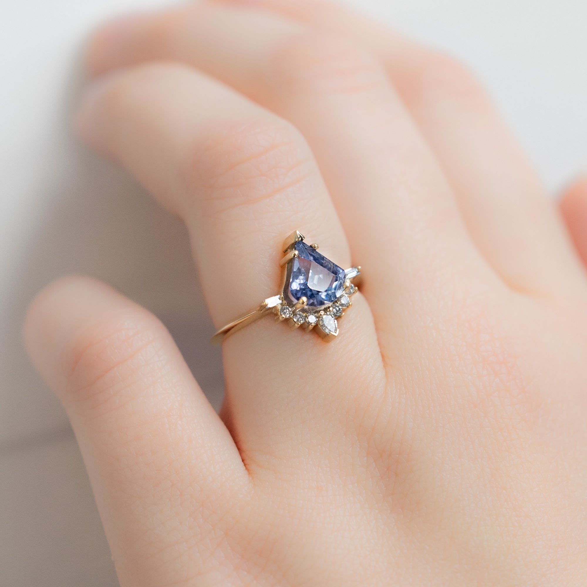 Alexis Russell Engagement Rings The Posy Ring | 1.76ct Geometric Blue Violet Sapphire in 14K Yellow Gold