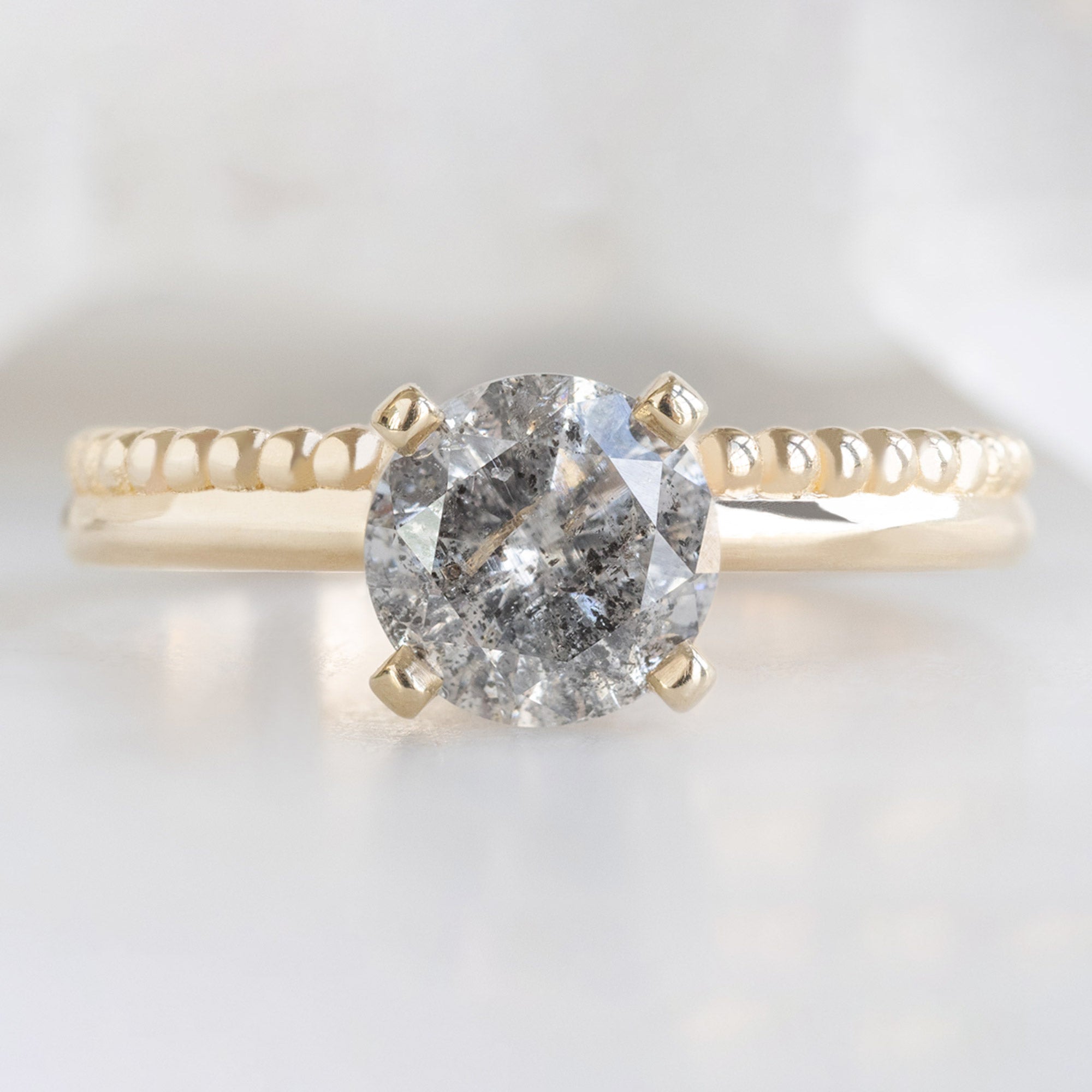 Alexis Russell Engagement Rings The Duo Beaded Ring | 1.13ct Round Salt and Pepper Diamond in 14K Yellow Gold
