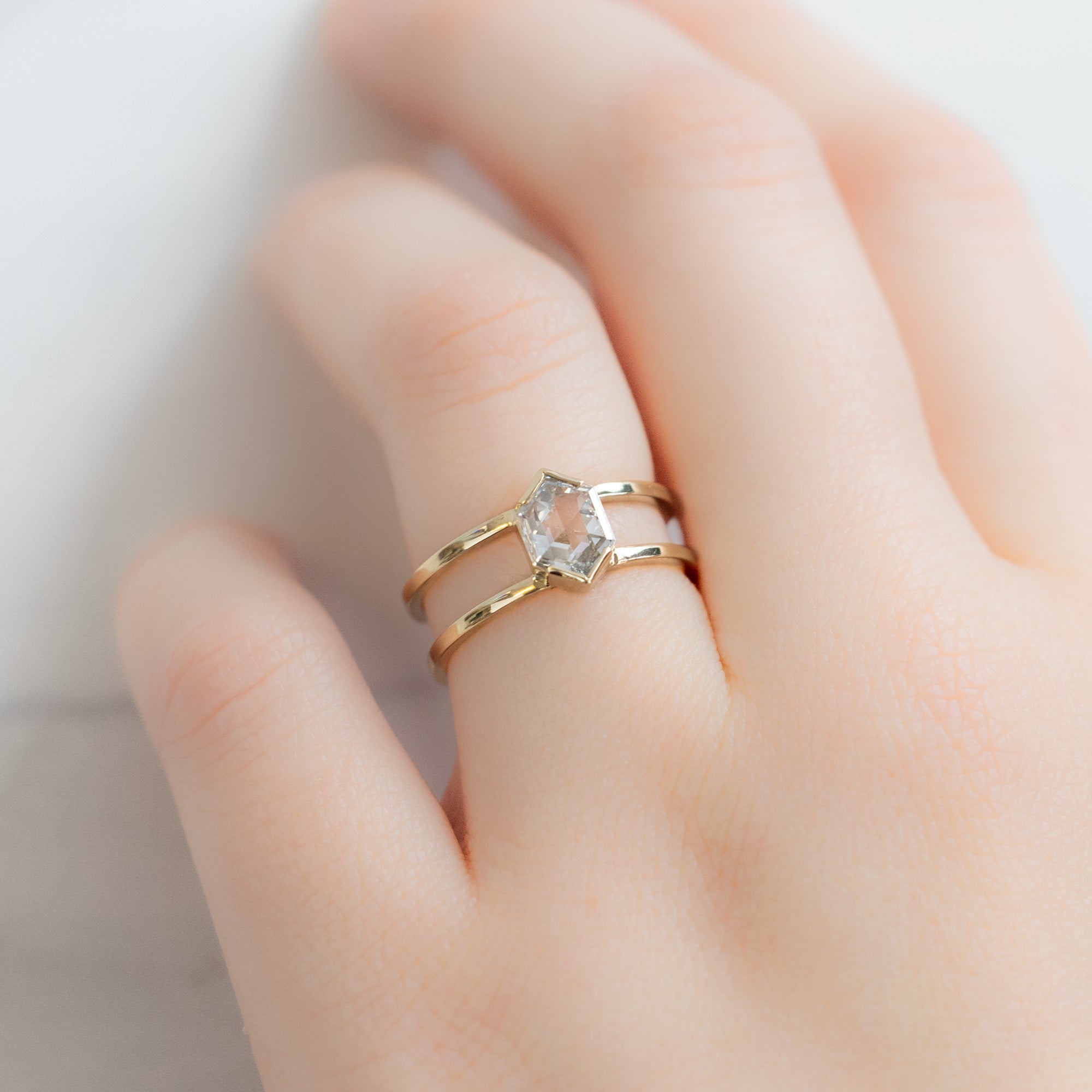 Alexis Russell Engagement Rings The Poppy Ring | 0.59ct Hexagon Natural White Diamond in 14K Yellow Gold