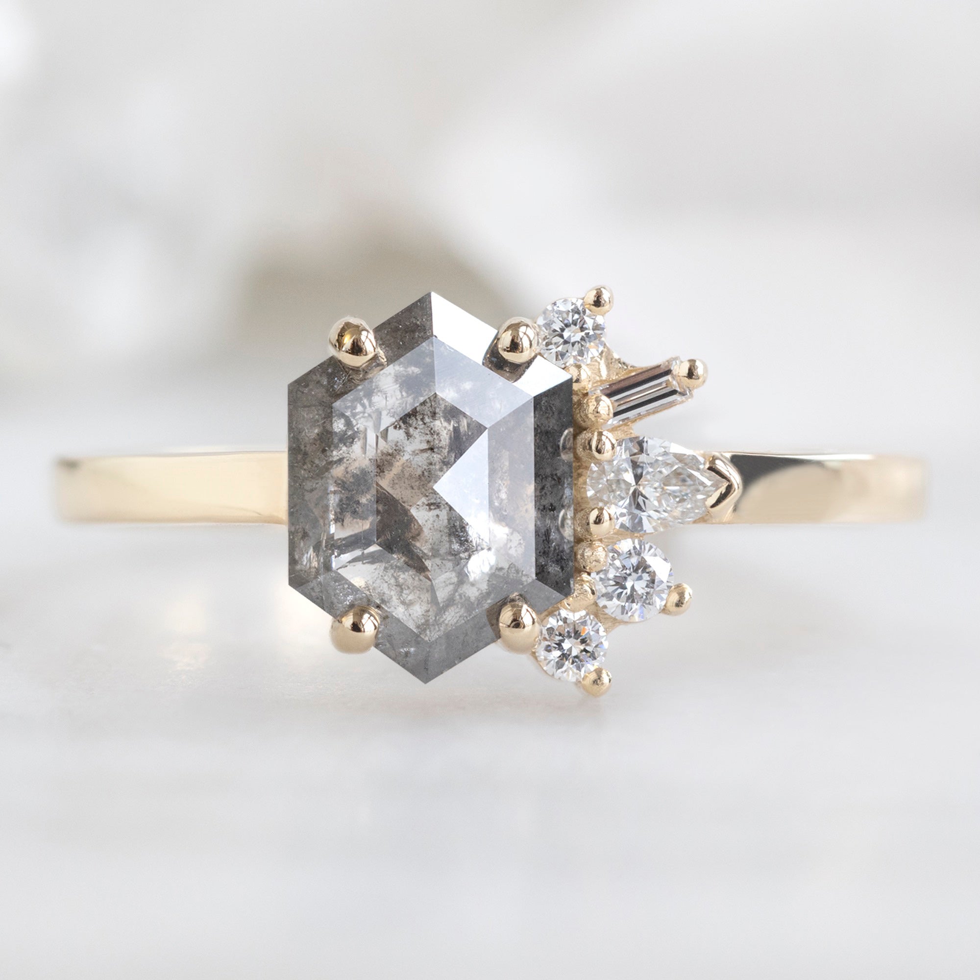 Alexis Russell Engagement Rings The Cluster Ring | 1.28ct Hexagon Salt and Pepper Diamond in 14K Yellow Gold