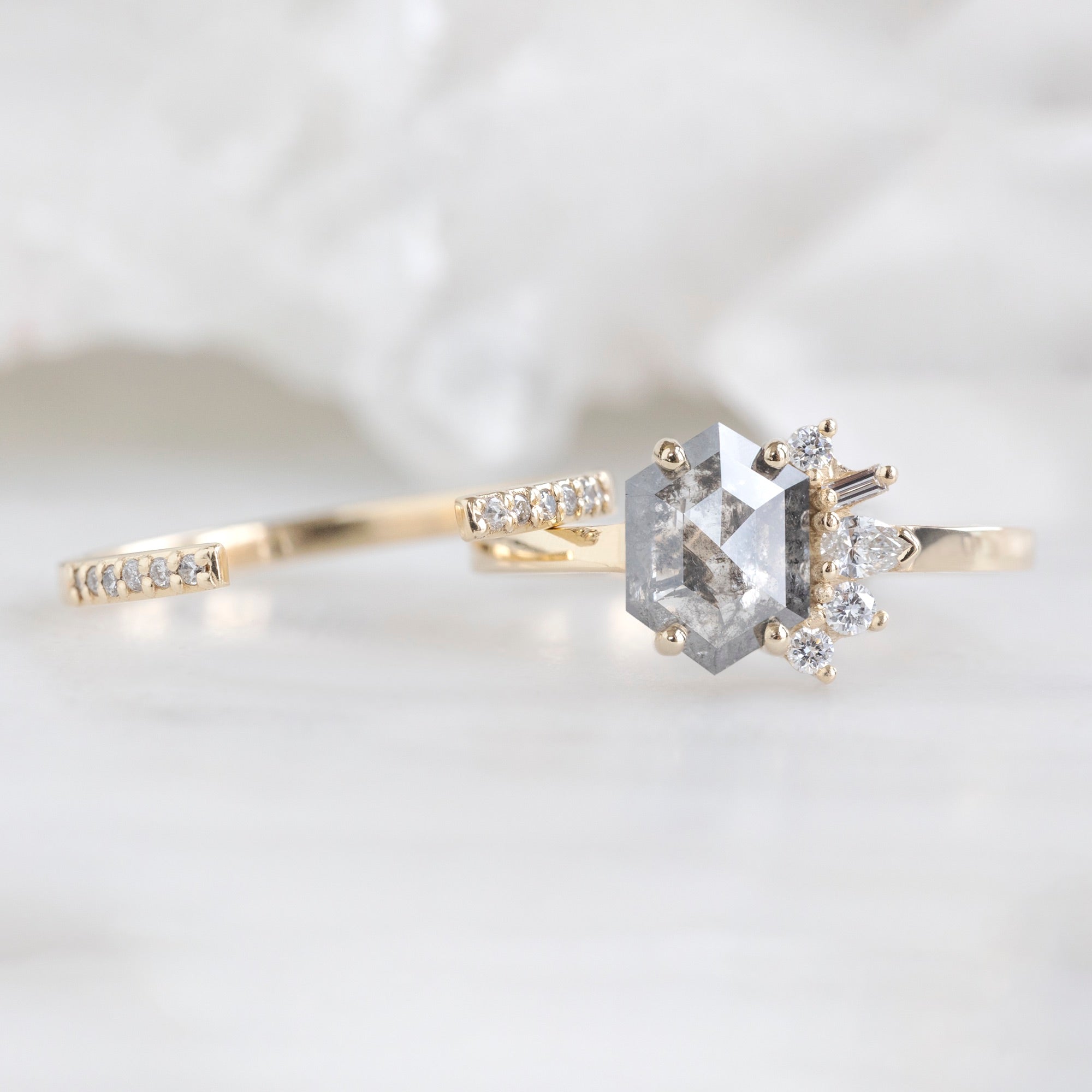 Alexis Russell Engagement Rings The Cluster Ring | 1.28ct Hexagon Salt and Pepper Diamond in 14K Yellow Gold