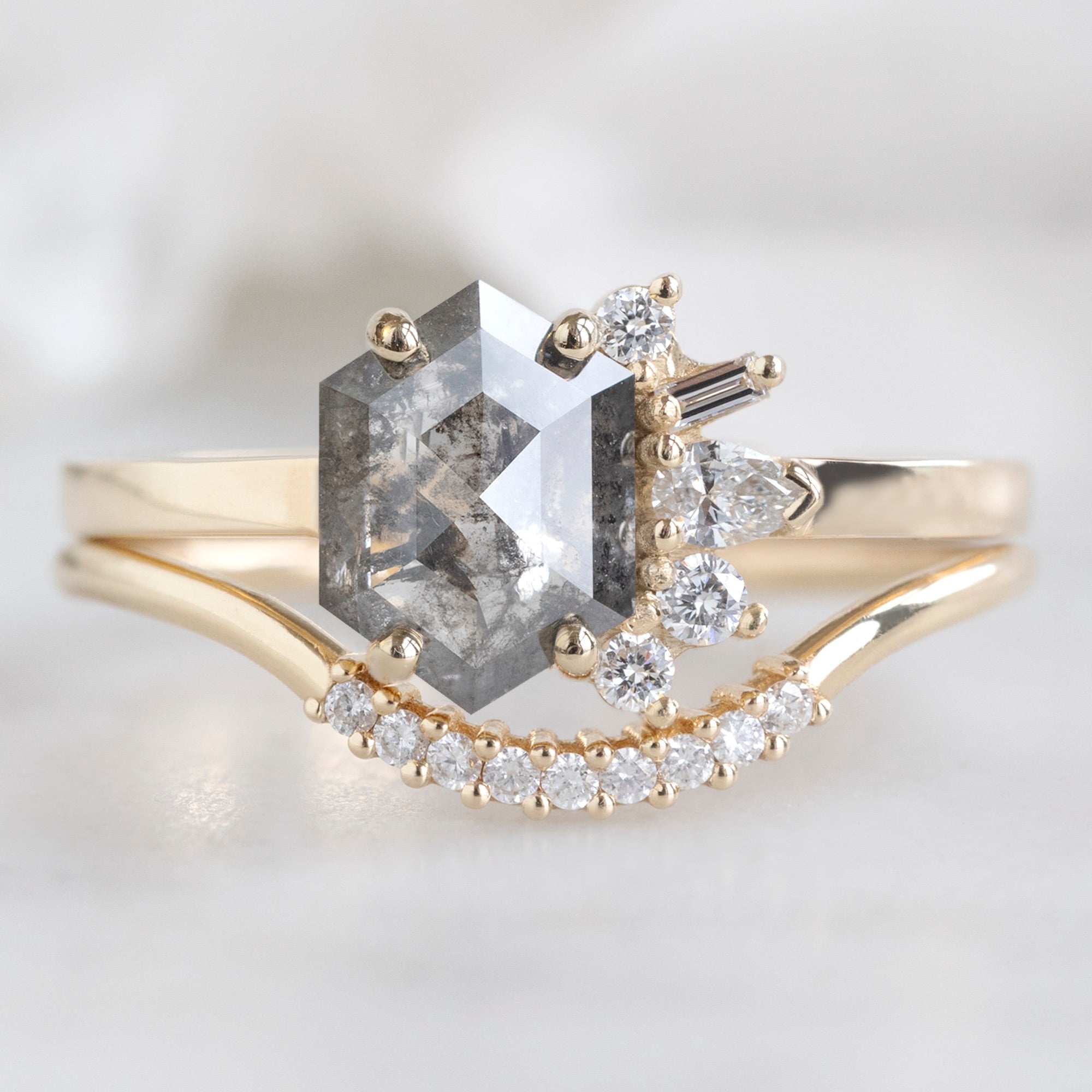 Alexis Russell Engagement Rings The Cluster Ring | 1.28ct Hexagon Salt and Pepper Diamond in 14K Yellow Gold