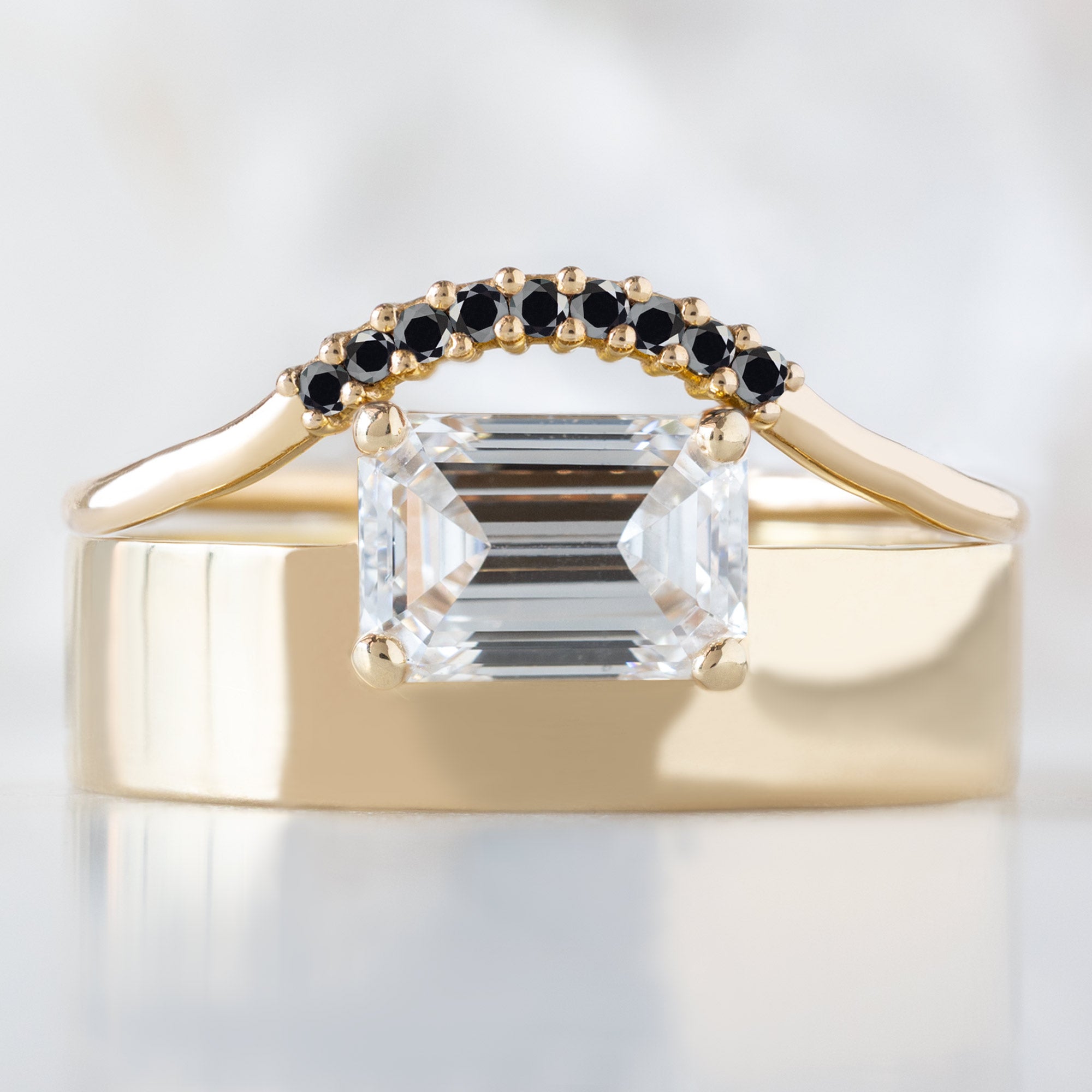 Alexis Russell Engagement Rings The Cigar Band | with a 0.90ct Lab Grown Emerald-Cut White Diamond in 14K Yellow Gold