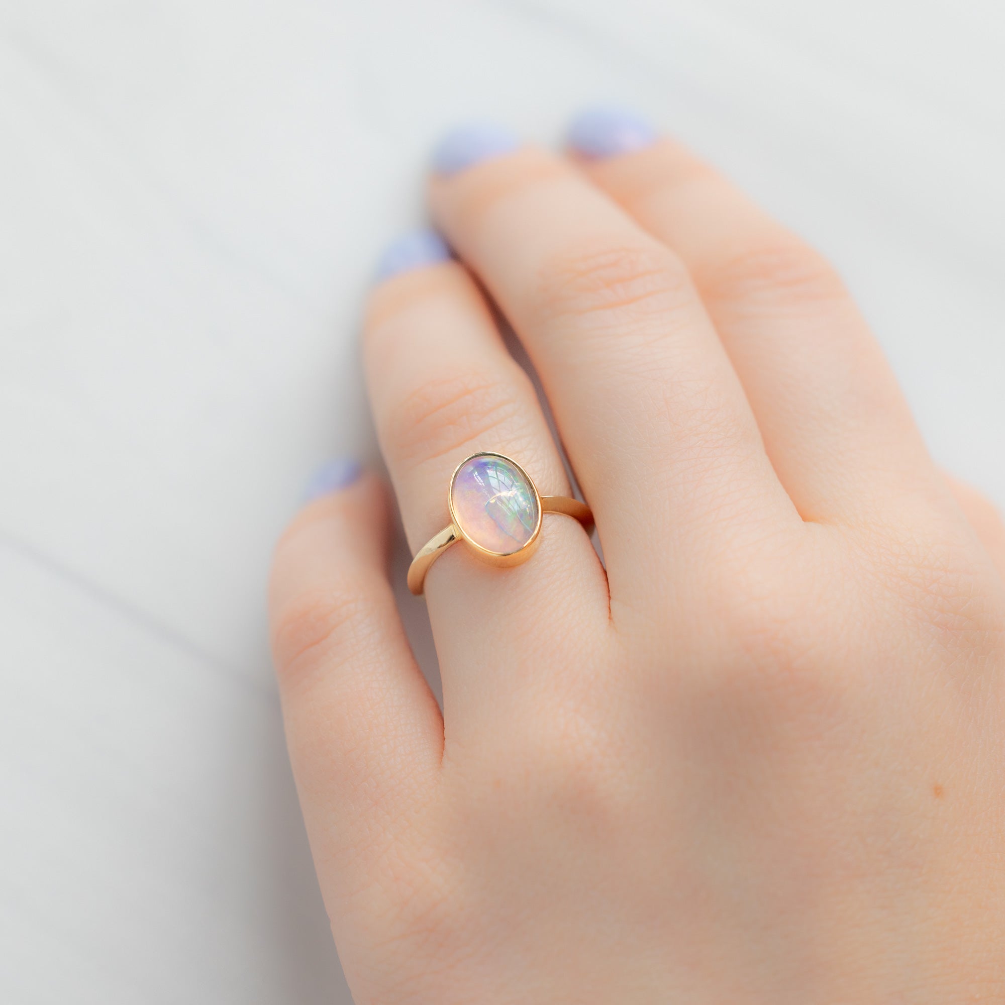 Alexis Russell Engagement Rings The Hazel Ring | 1.97ct Oval Australian Opal in 14K Yellow Gold
