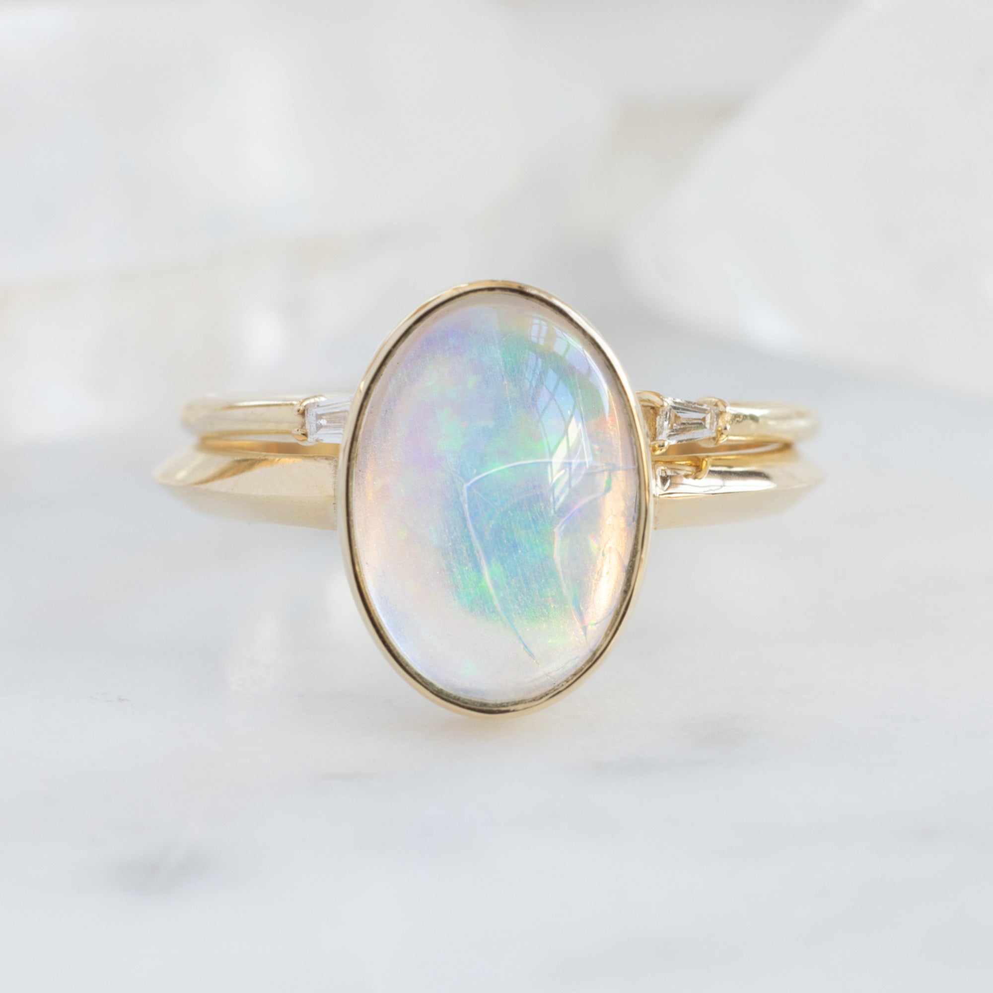 Alexis Russell Engagement Rings The Hazel Ring | 1.97ct Oval Australian Opal in 14K Yellow Gold