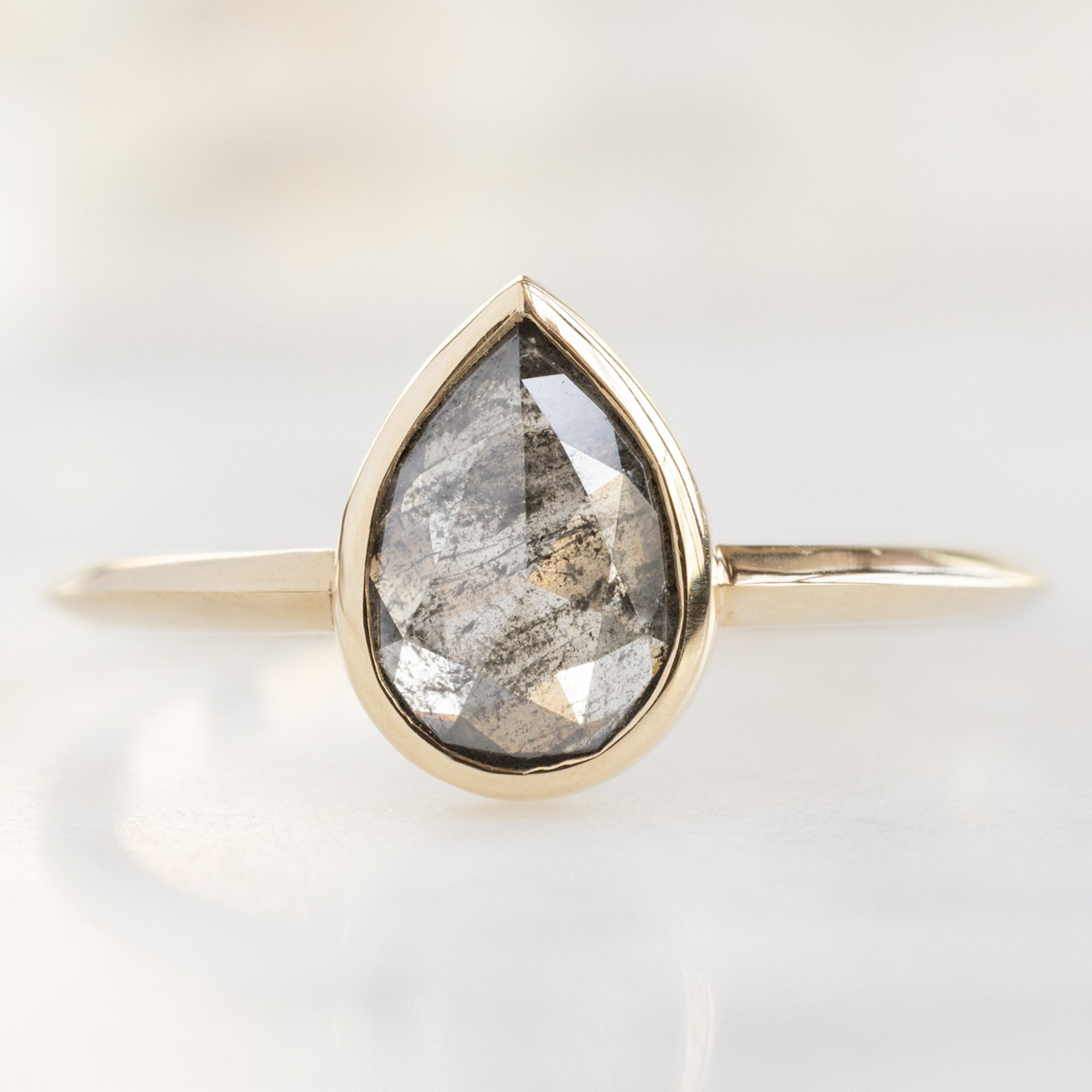 Alexis Russell Engagement Rings The Hazel Ring | 1.16ct Pear Salt and Pepper Diamond in 14K Yellow Gold