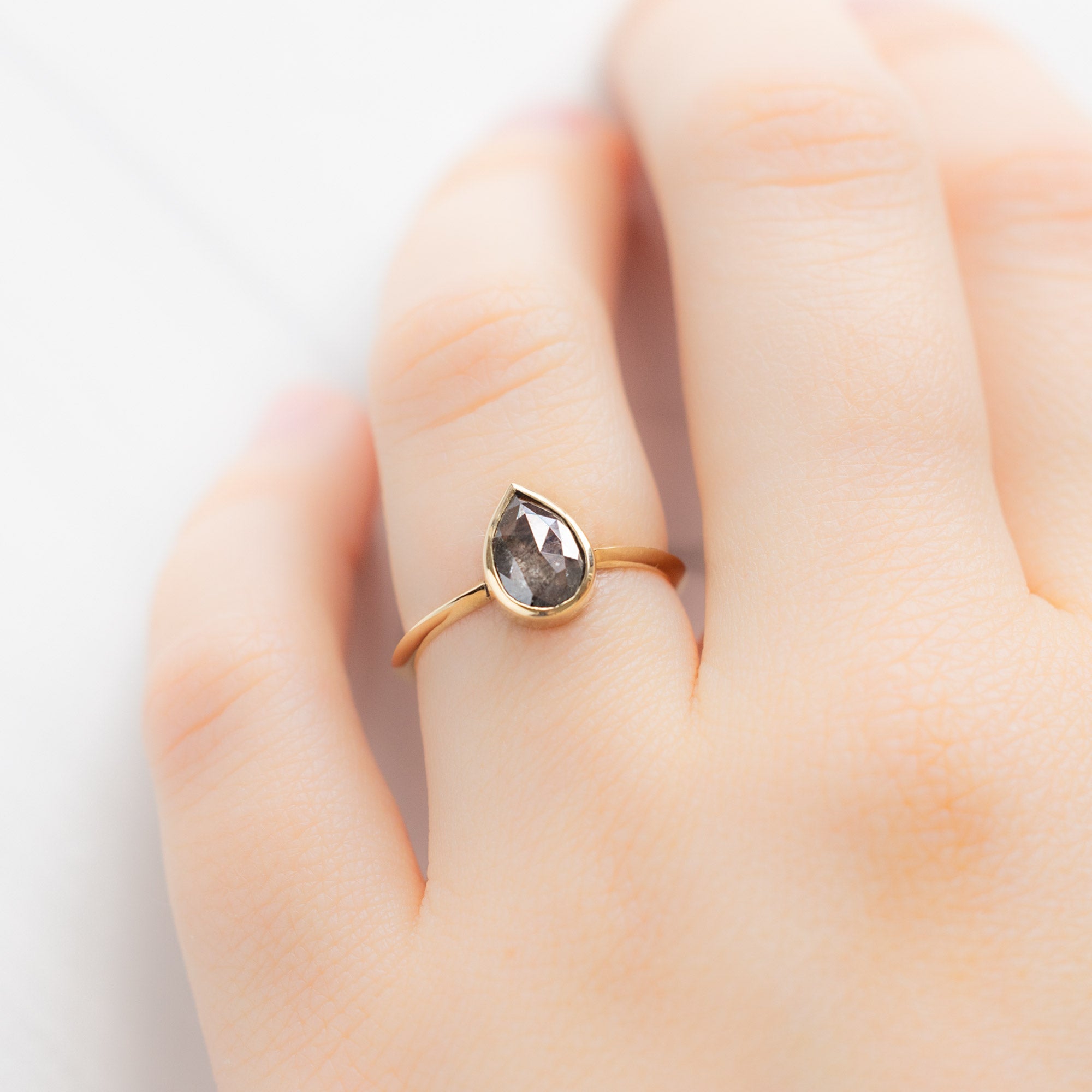 Alexis Russell Engagement Rings The Hazel Ring | 1.16ct Pear Salt and Pepper Diamond in 14K Yellow Gold