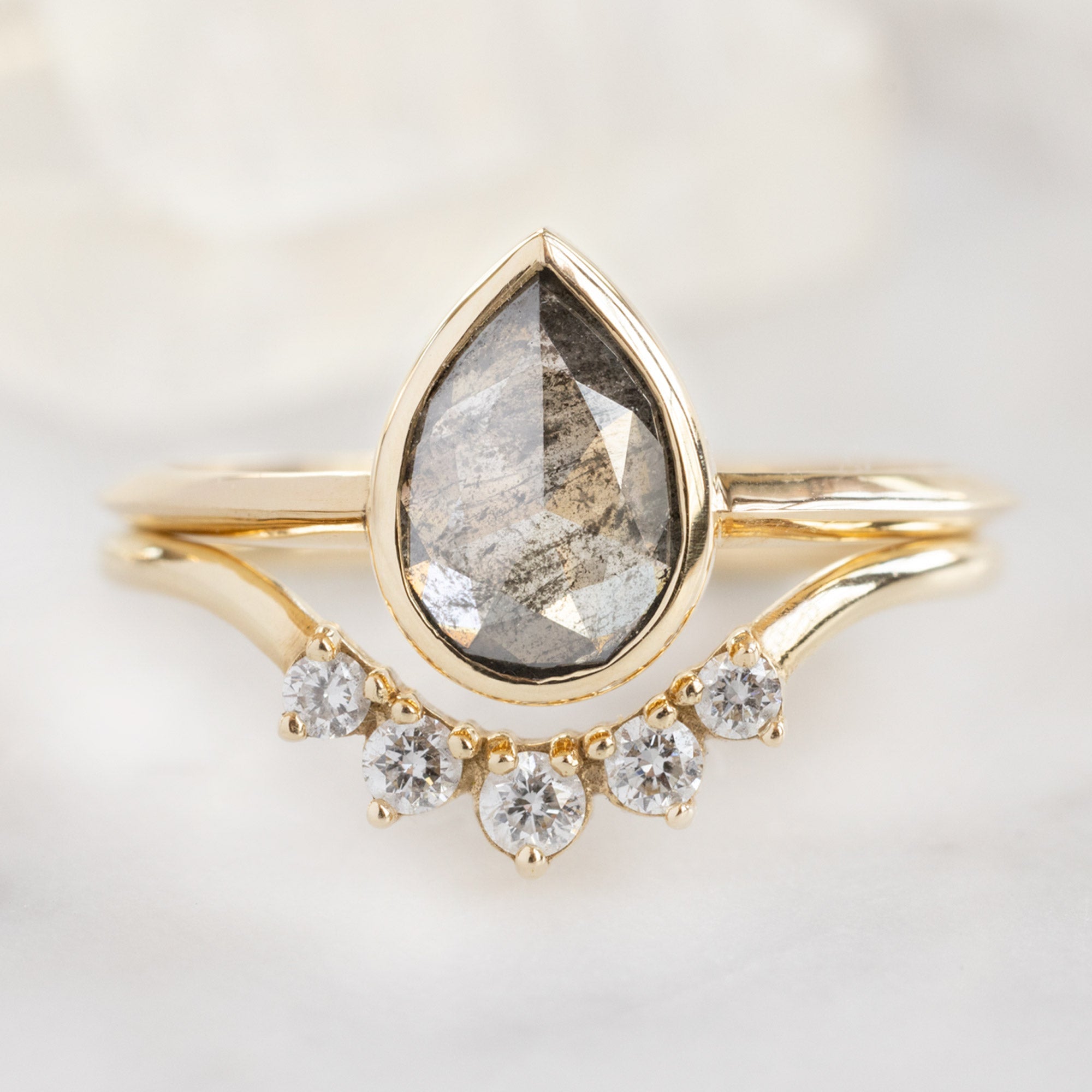 Alexis Russell Engagement Rings The Hazel Ring | 1.16ct Pear Salt and Pepper Diamond in 14K Yellow Gold