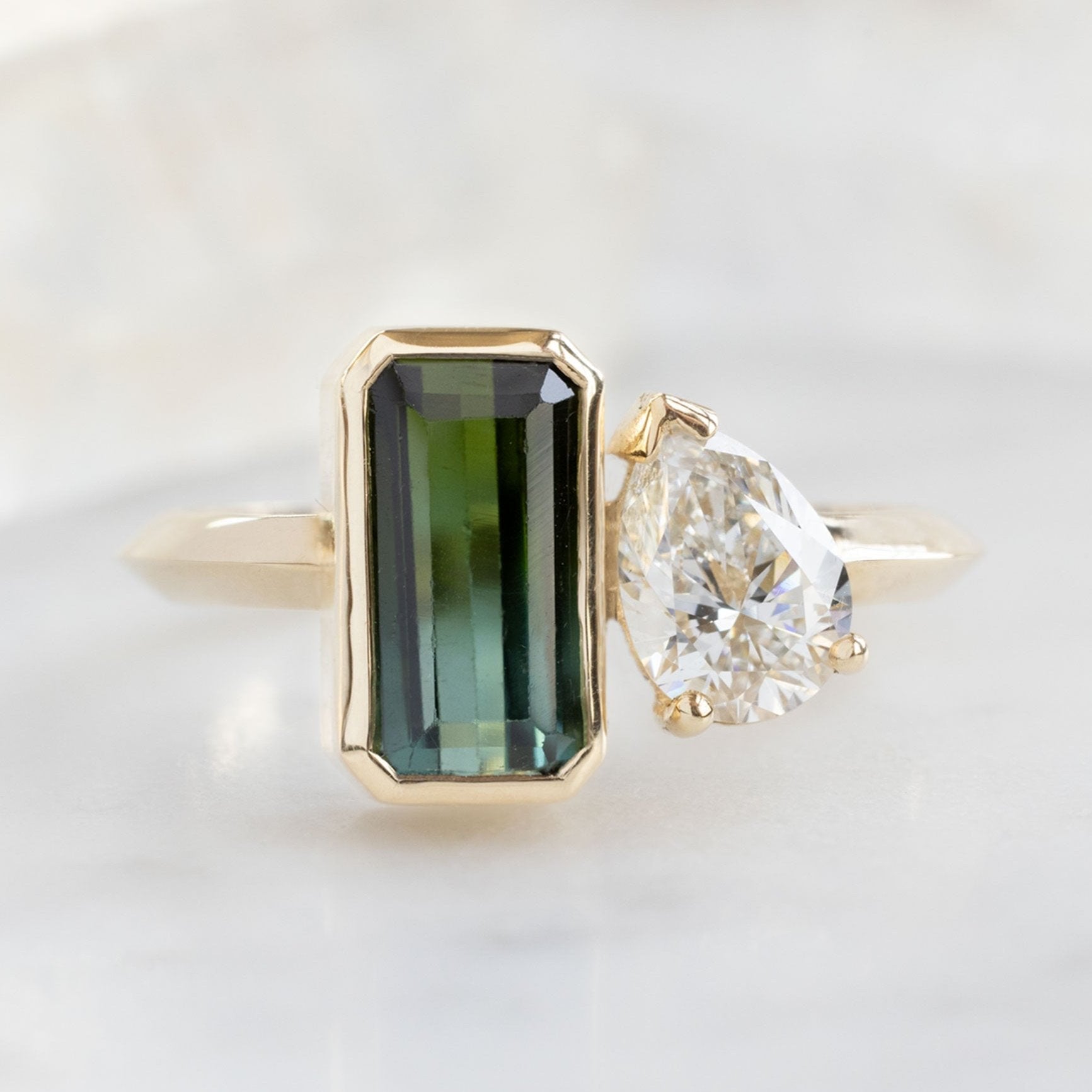 Alexis Russell Engagement Rings The You and Me Ring | 1.63ct Emerald Tourmaline in 14K Yellow Gold