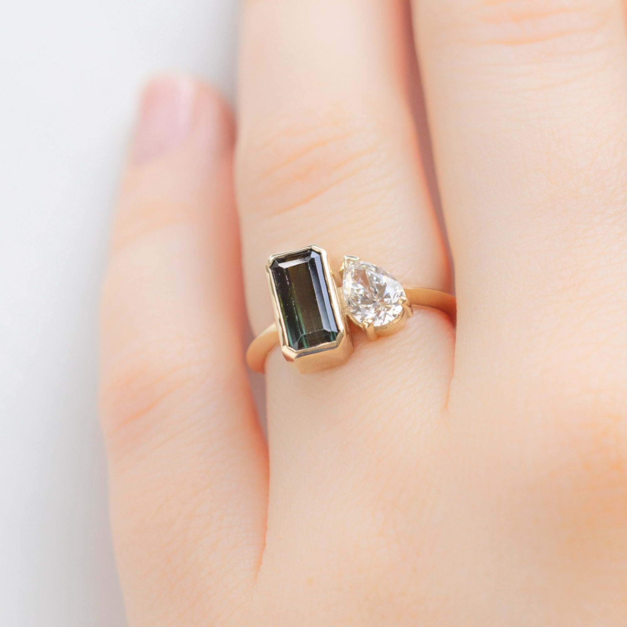 Alexis Russell Engagement Rings The You and Me Ring | 1.63ct Emerald Tourmaline in 14K Yellow Gold