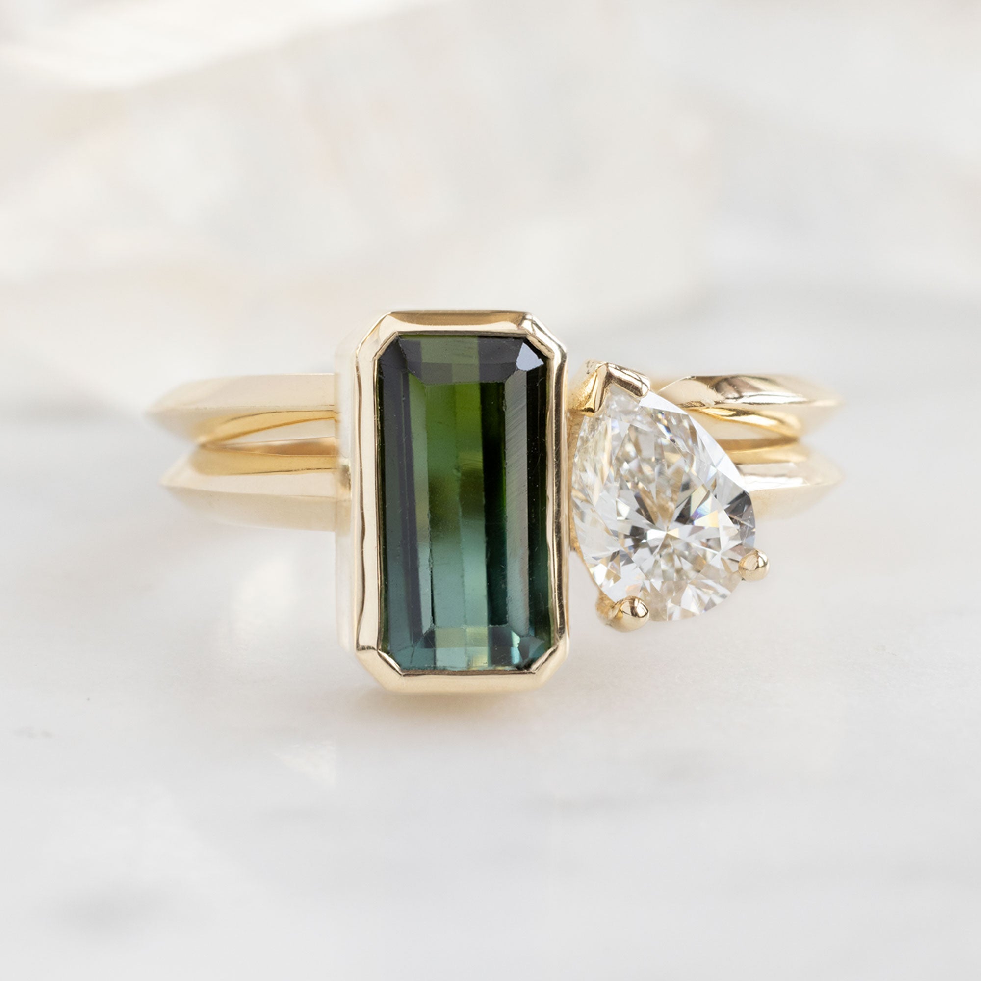 Alexis Russell Engagement Rings The You and Me Ring | 1.63ct Emerald Tourmaline in 14K Yellow Gold
