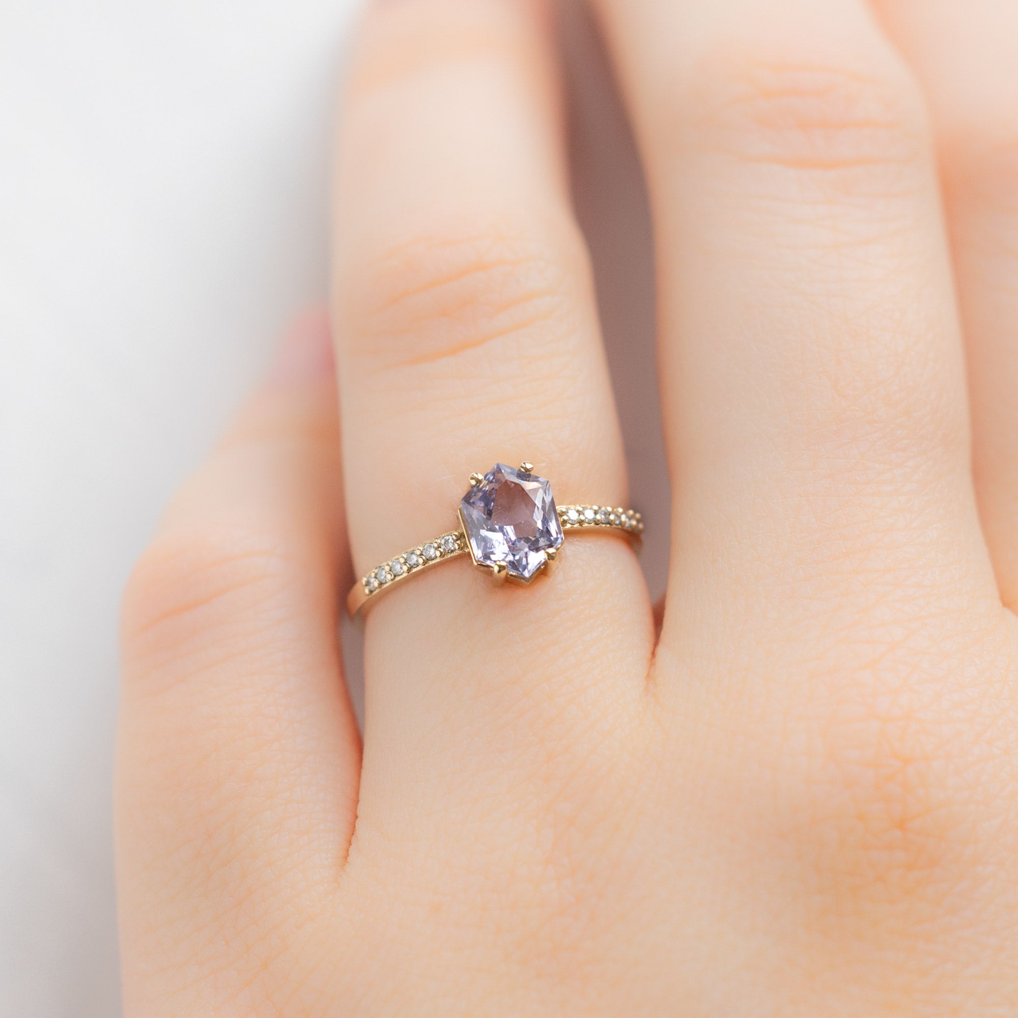 Alexis Russell Engagement Rings The Willow Ring | 1.12ct Hexagon Lilac Sapphire in 14K Yellow Gold