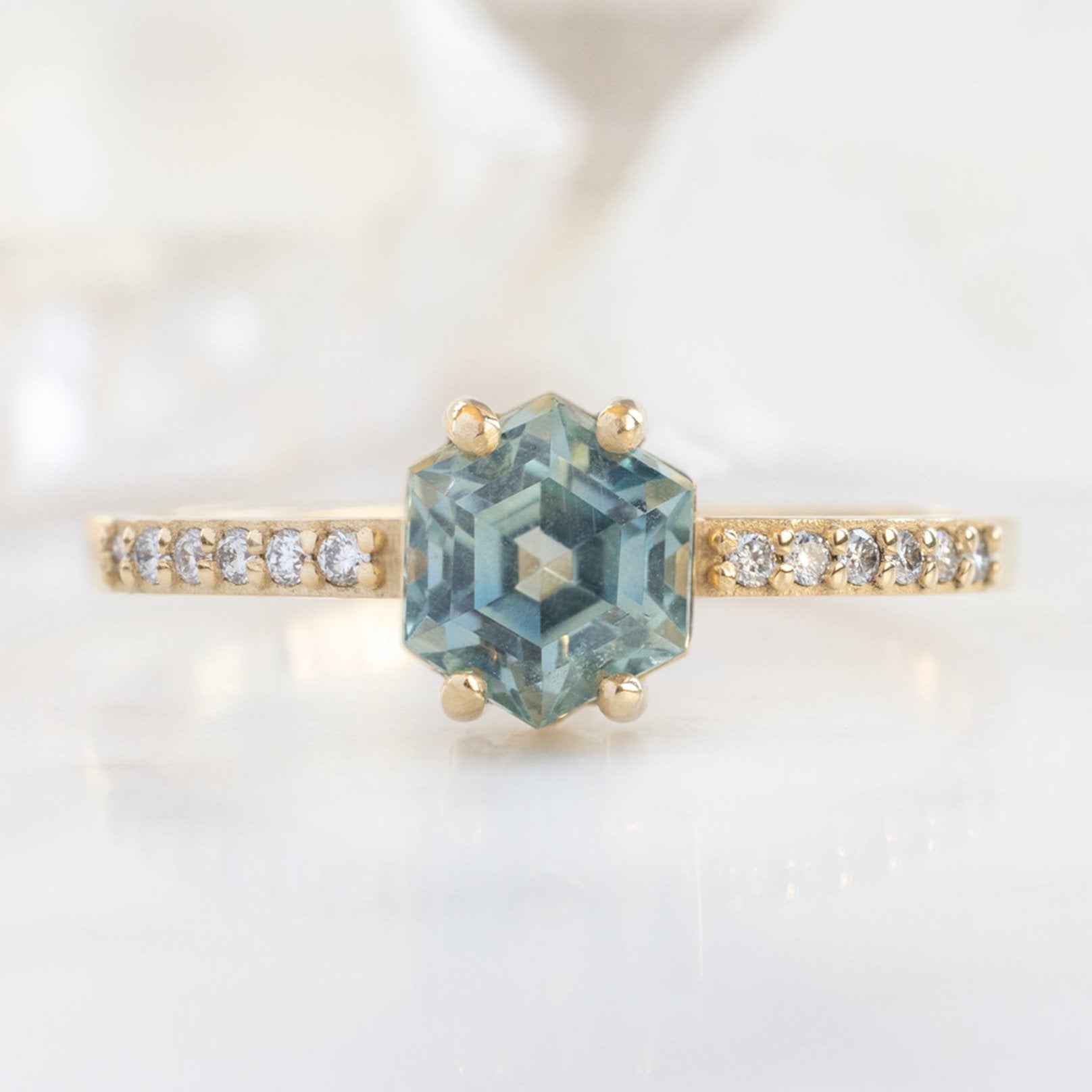 Alexis Russell Engagement Rings The Willow Ring | 1.09ct Hexagon Montana Sapphire in 14K Yellow Gold
