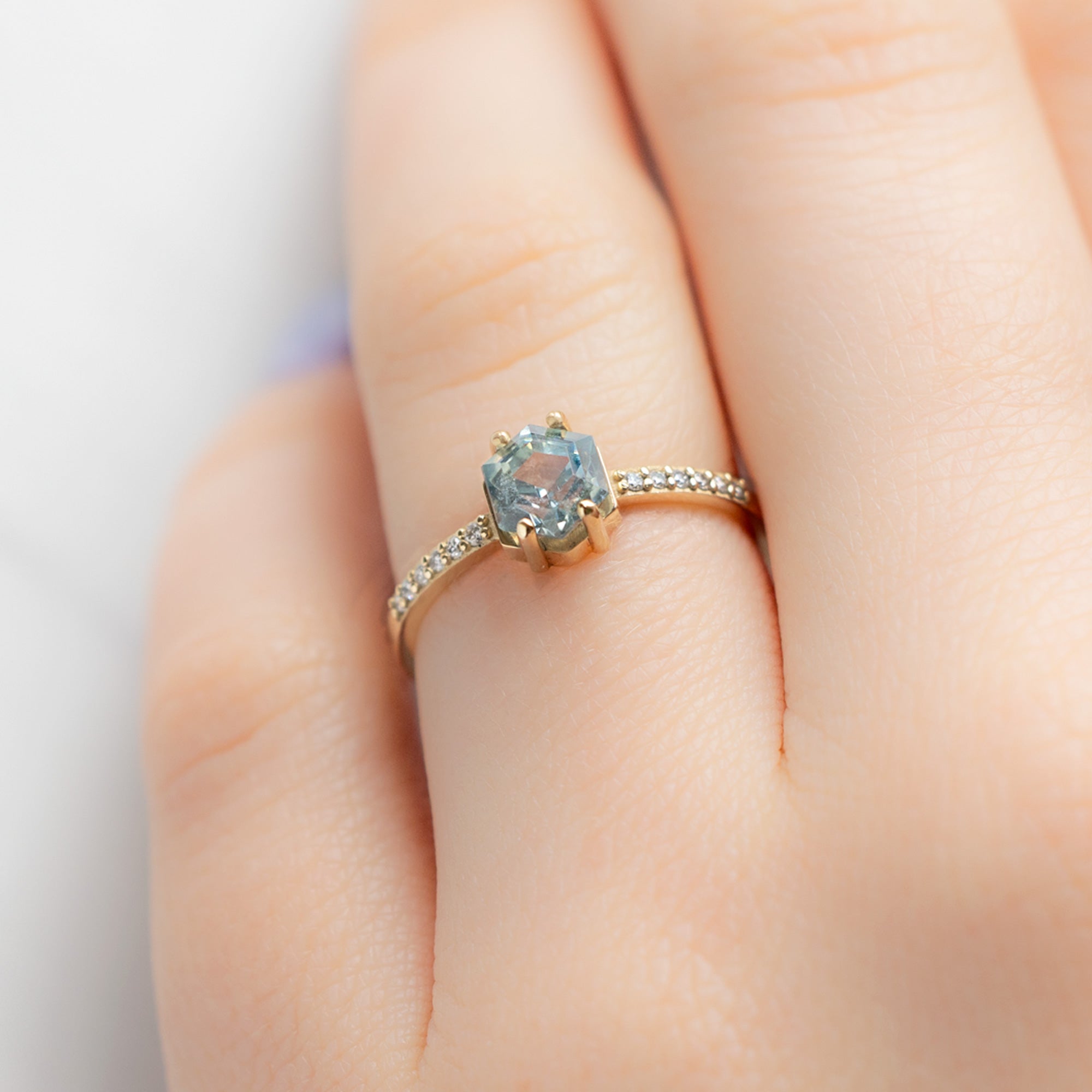 Alexis Russell Engagement Rings The Willow Ring | 1.09ct Hexagon Montana Sapphire in 14K Yellow Gold