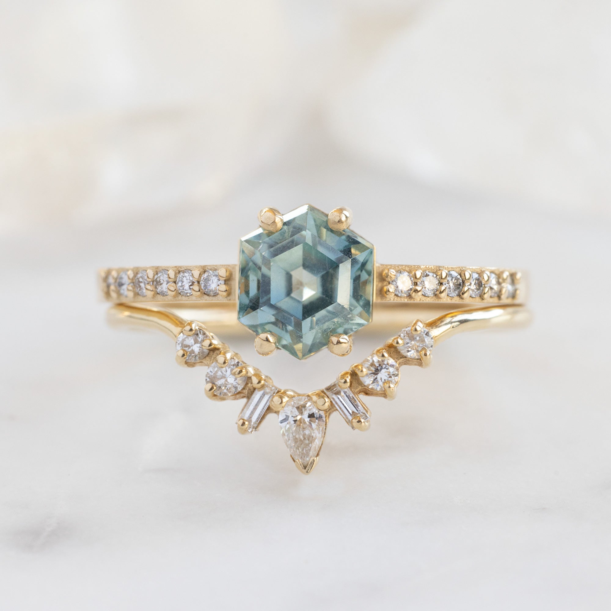 Alexis Russell Engagement Rings The Willow Ring | 1.09ct Hexagon Montana Sapphire in 14K Yellow Gold