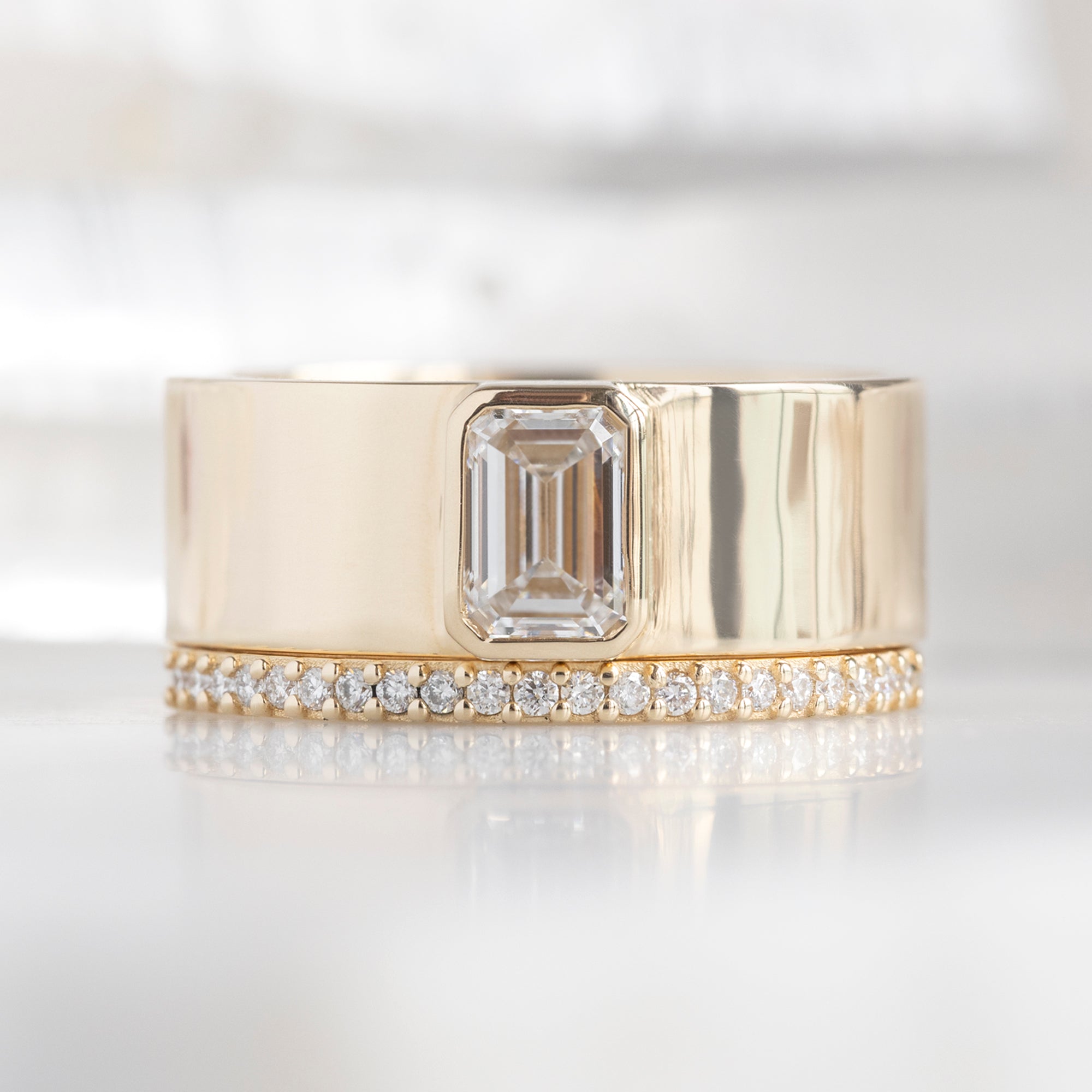 buy:the-cigar-band-0-65ct-lab-grown-emerald-white-diamond-in-14k-yellow-gold,he-white-diamond-pave-wedding-band-14k-or-18k-yellow-gold
