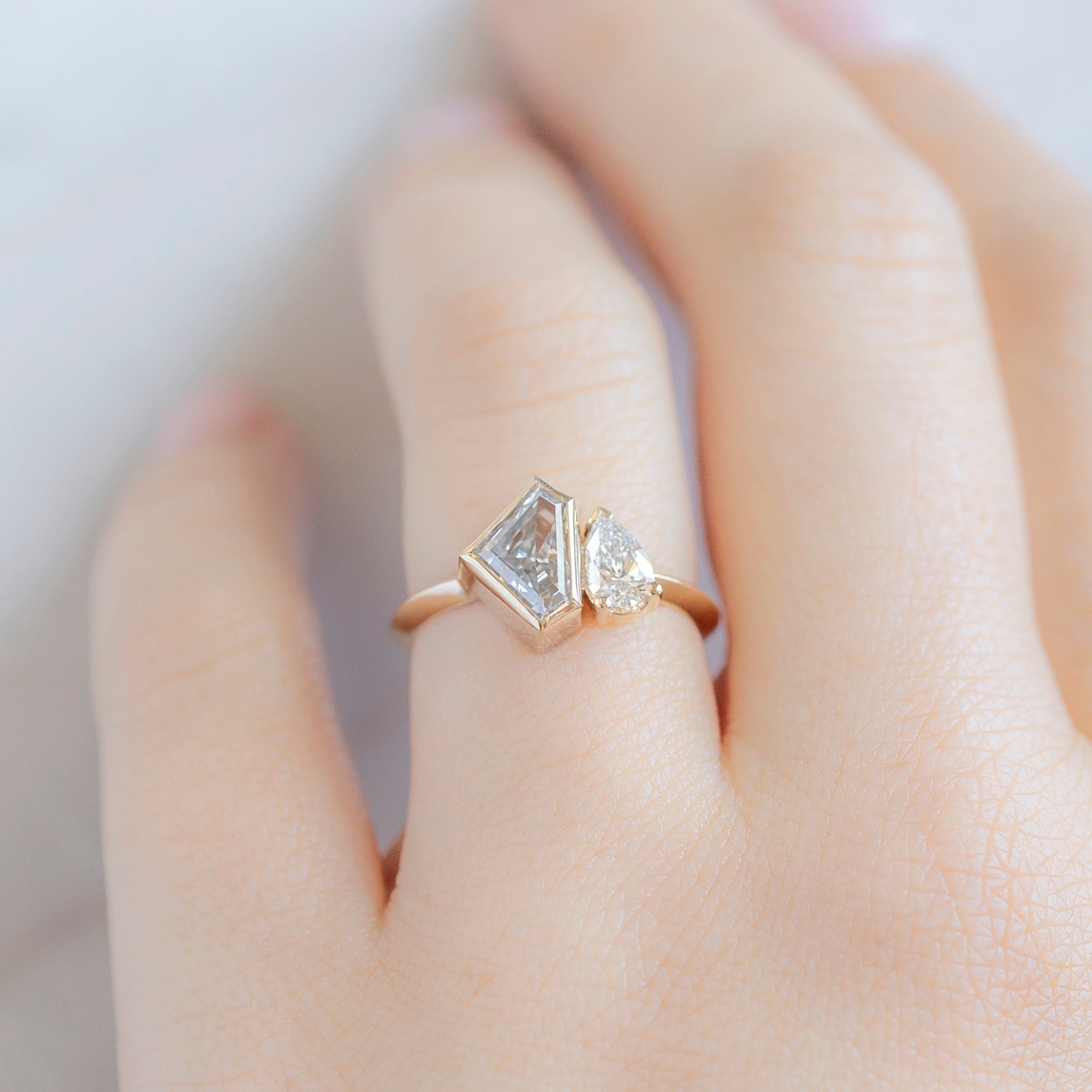 Alexis Russell Engagement Rings The You and Me Ring | 1.36ct Lab Grown Shield White Diamond in 14K Yellow Gold