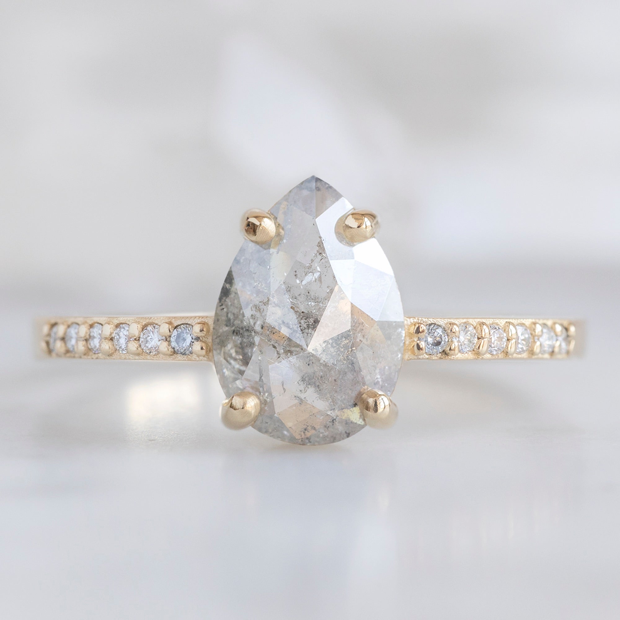 Alexis Russell Engagement Rings The Willow Ring | 0.86ct Pear Salt and Pepper Diamond in 14K Yellow Gold