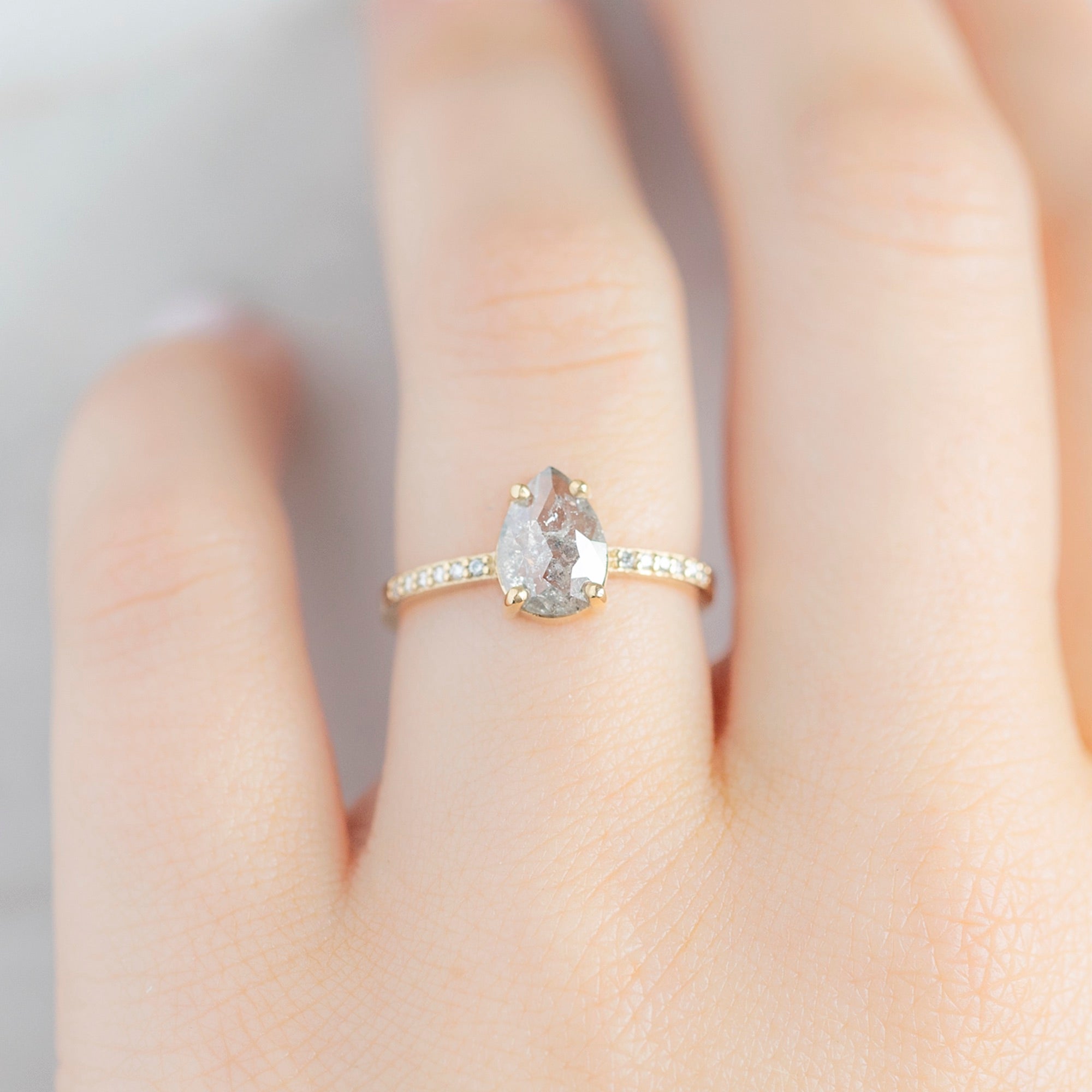 Alexis Russell Engagement Rings The Willow Ring | 0.86ct Pear Salt and Pepper Diamond in 14K Yellow Gold
