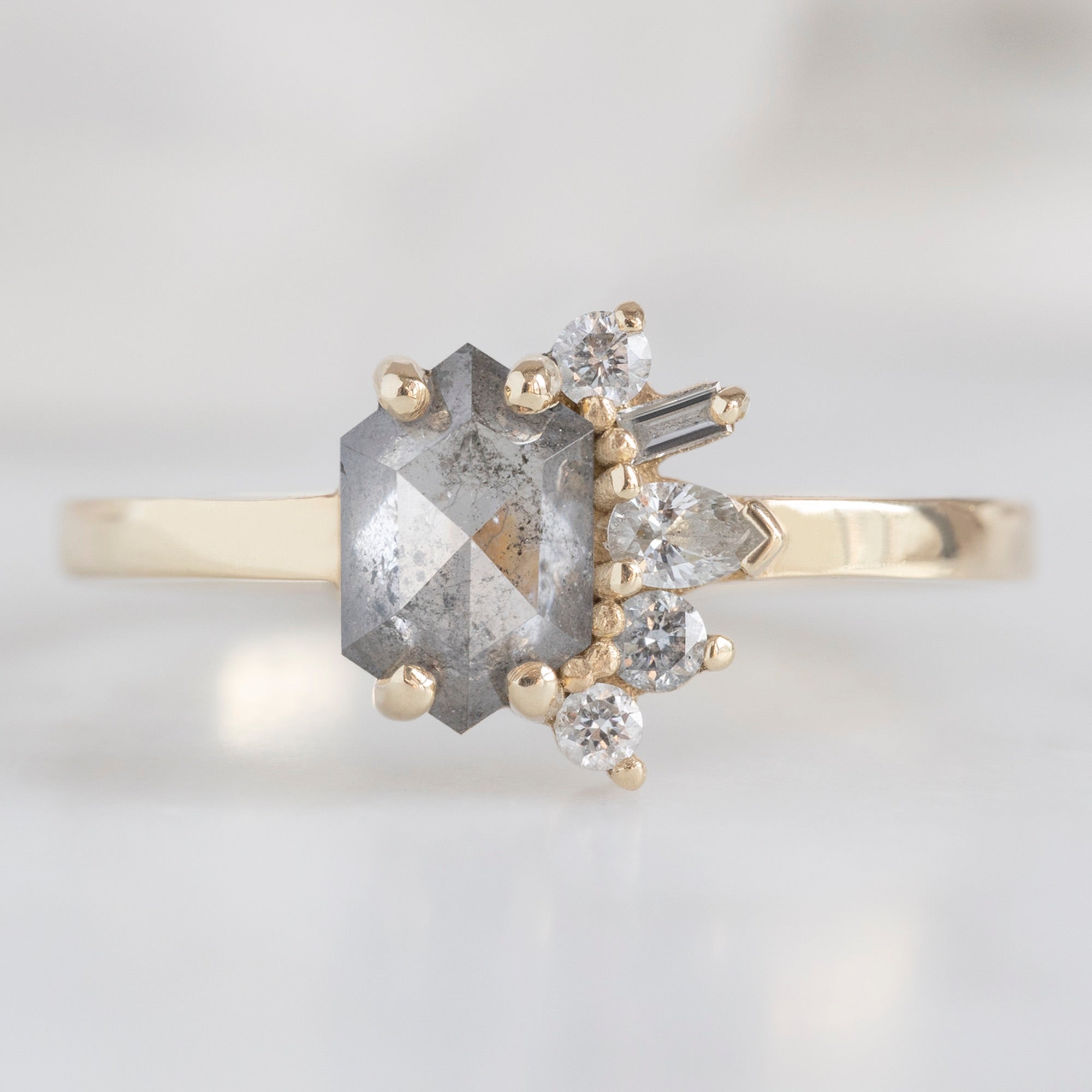 Alexis Russell Engagement Rings The Cluster Ring | 0.54ct Hexagon Salt and Pepper Diamond in 14K Yellow Gold