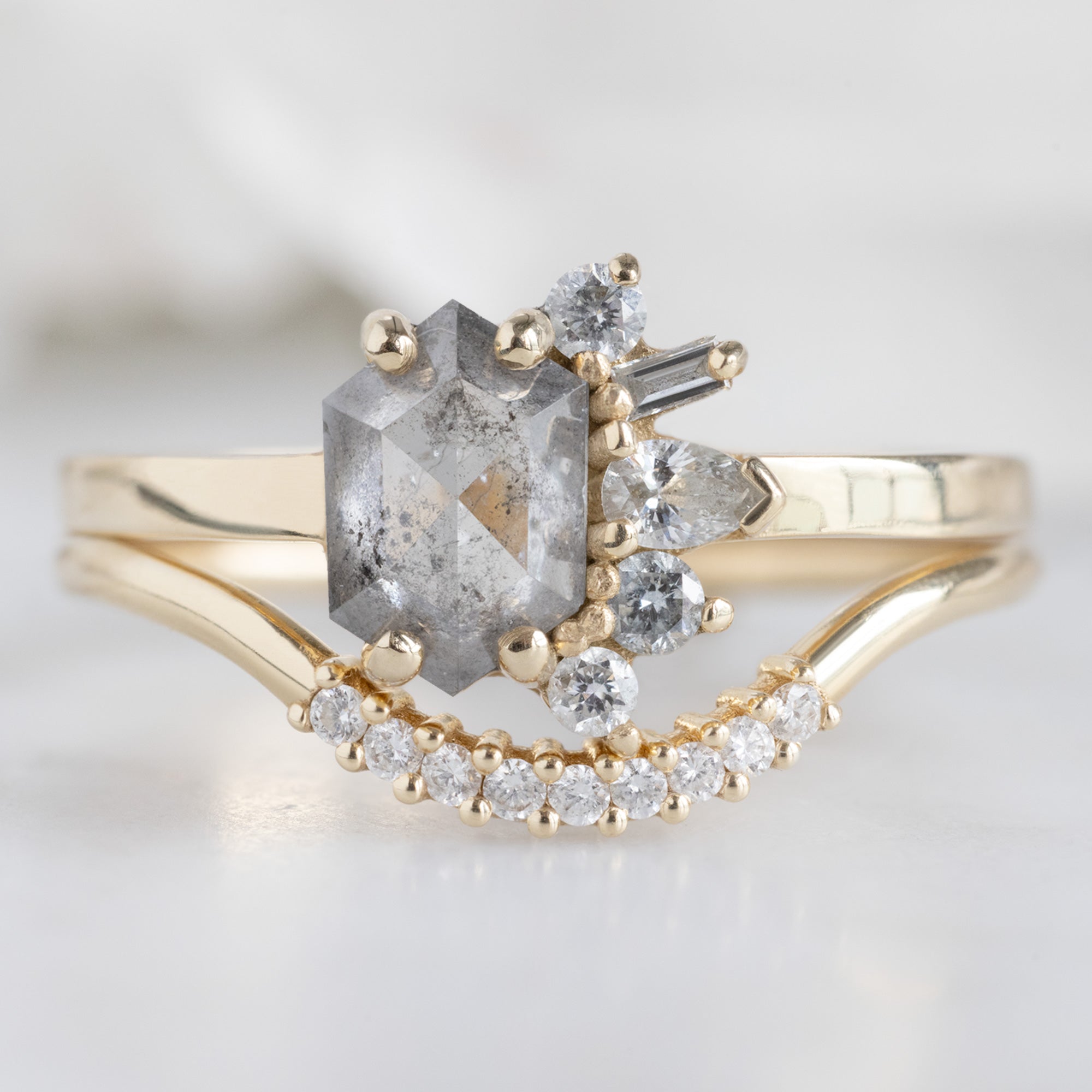 Alexis Russell Engagement Rings The Cluster Ring | 0.54ct Hexagon Salt and Pepper Diamond in 14K Yellow Gold