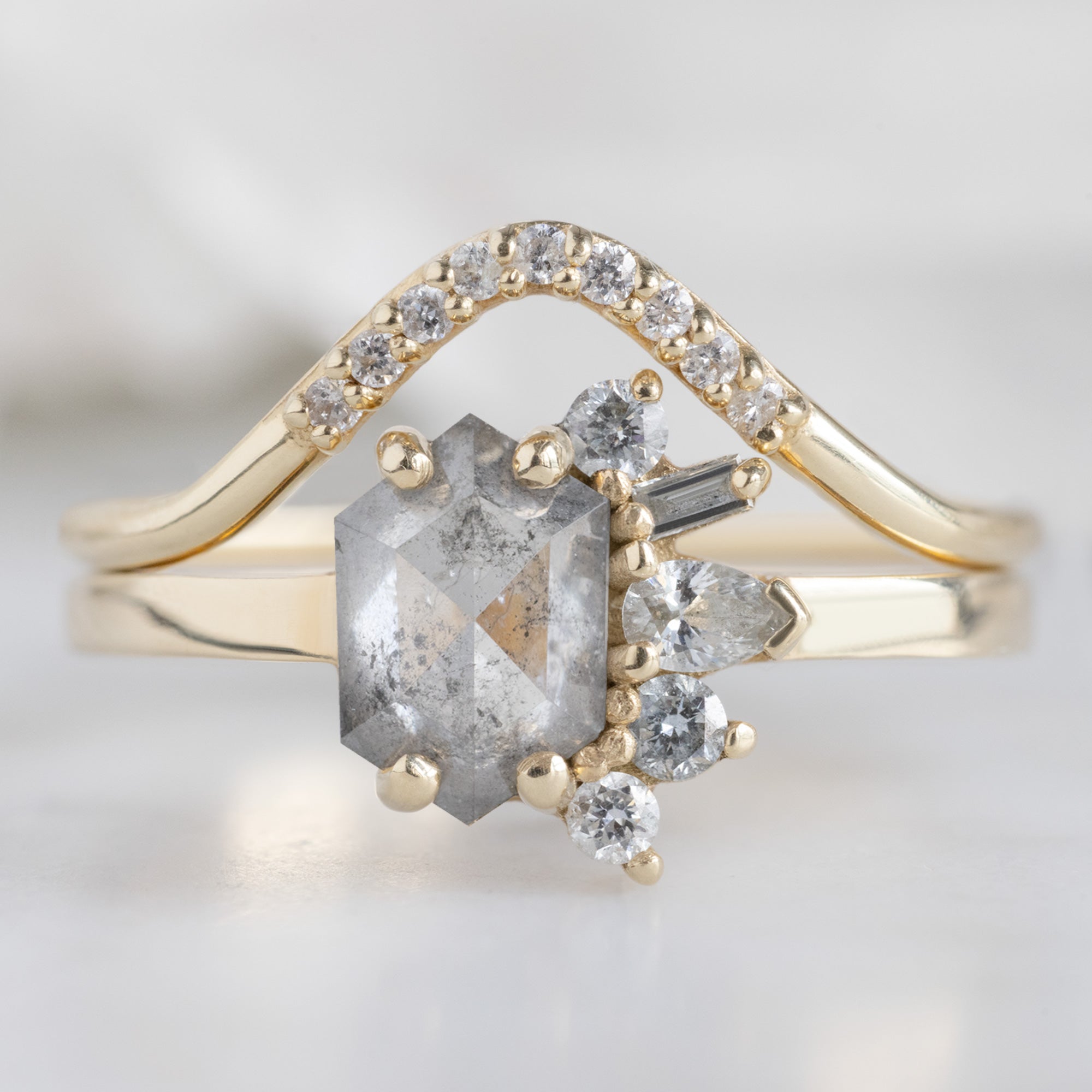 Alexis Russell Engagement Rings The Cluster Ring | 0.54ct Hexagon Salt and Pepper Diamond in 14K Yellow Gold