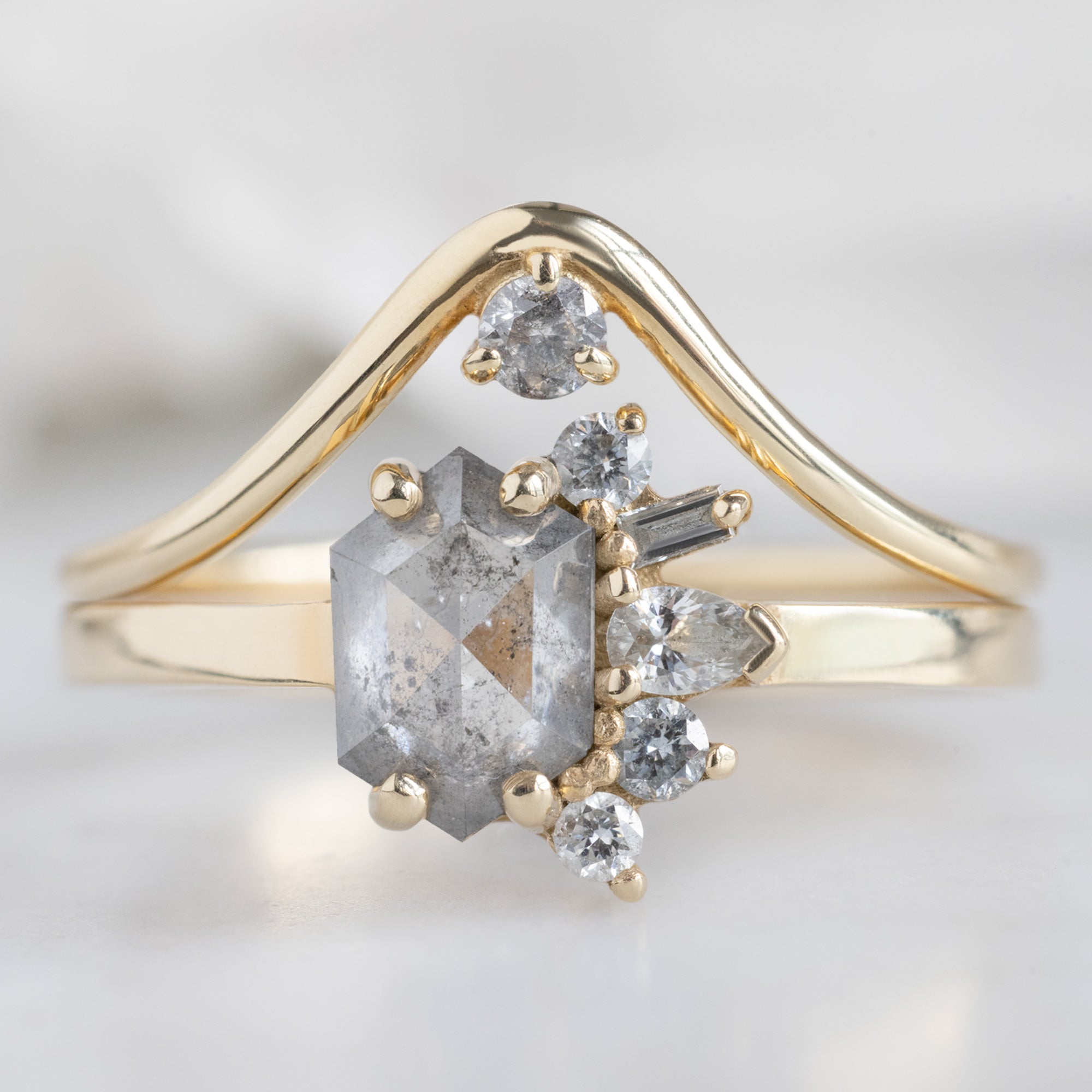 Alexis Russell Engagement Rings The Cluster Ring | 0.54ct Hexagon Salt and Pepper Diamond in 14K Yellow Gold