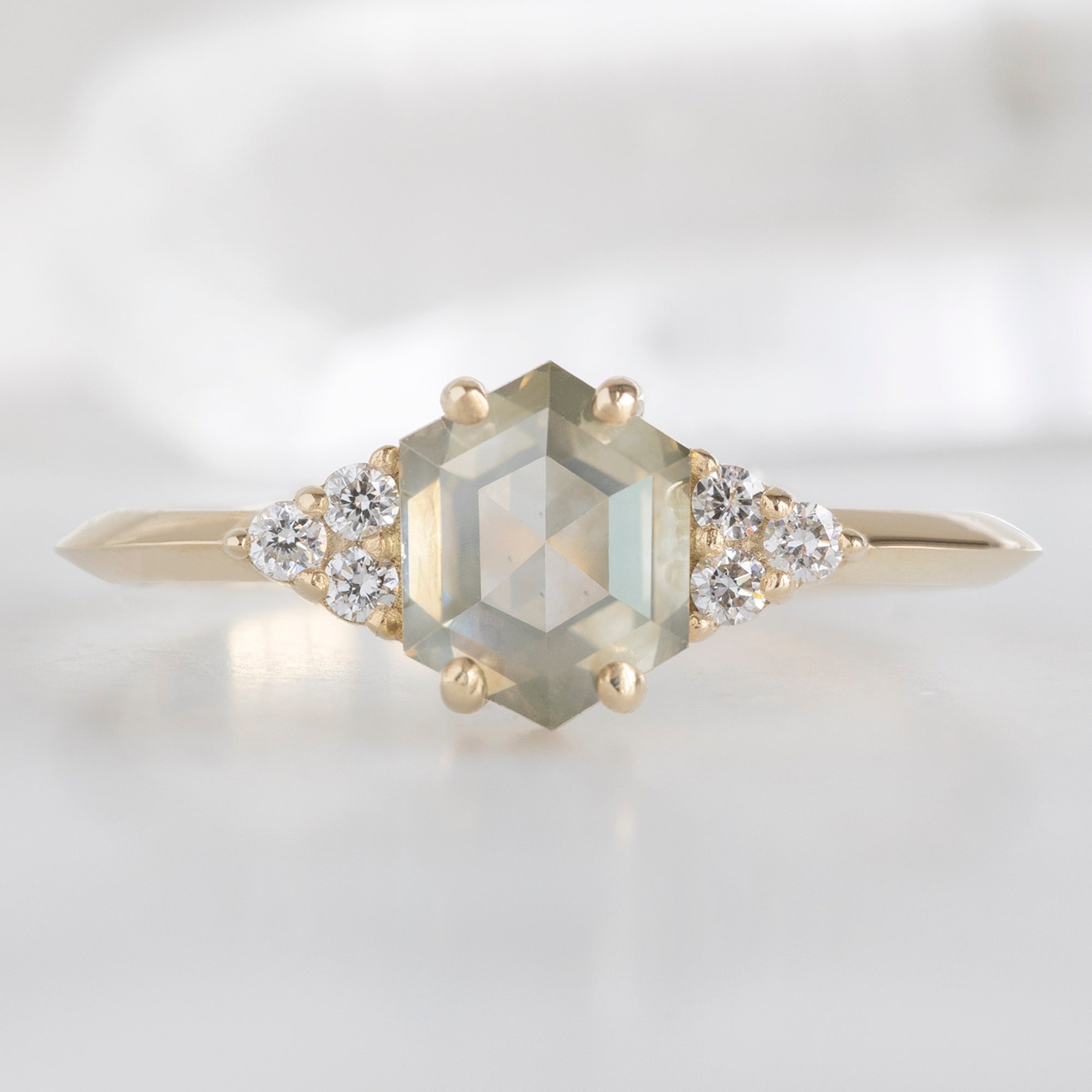 Alexis Russell Engagement Rings The Ivy Ring | 1.18ct Hexagon Green Diamond in 14K Yellow Gold