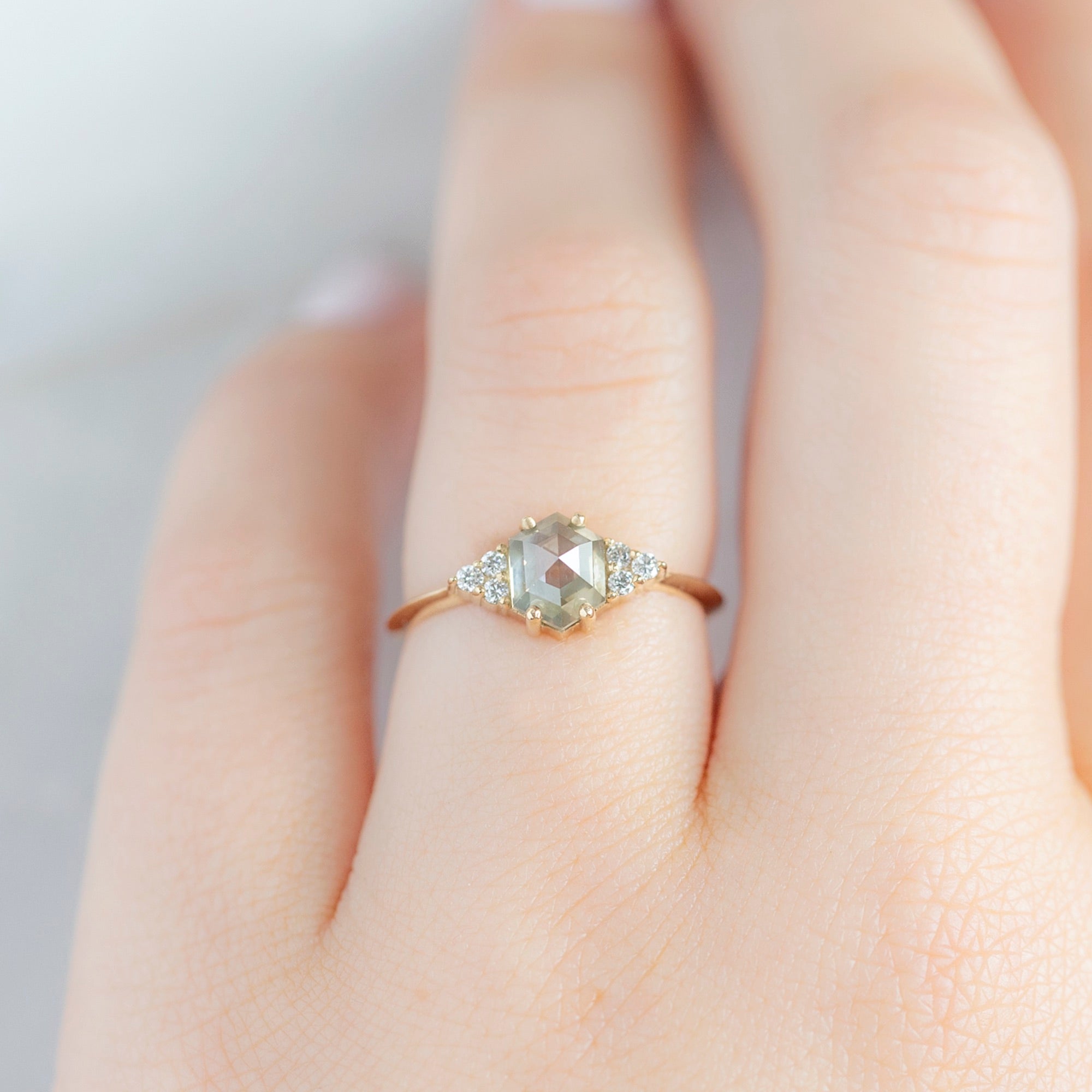 Alexis Russell Engagement Rings The Ivy Ring | 1.18ct Hexagon Green Diamond in 14K Yellow Gold