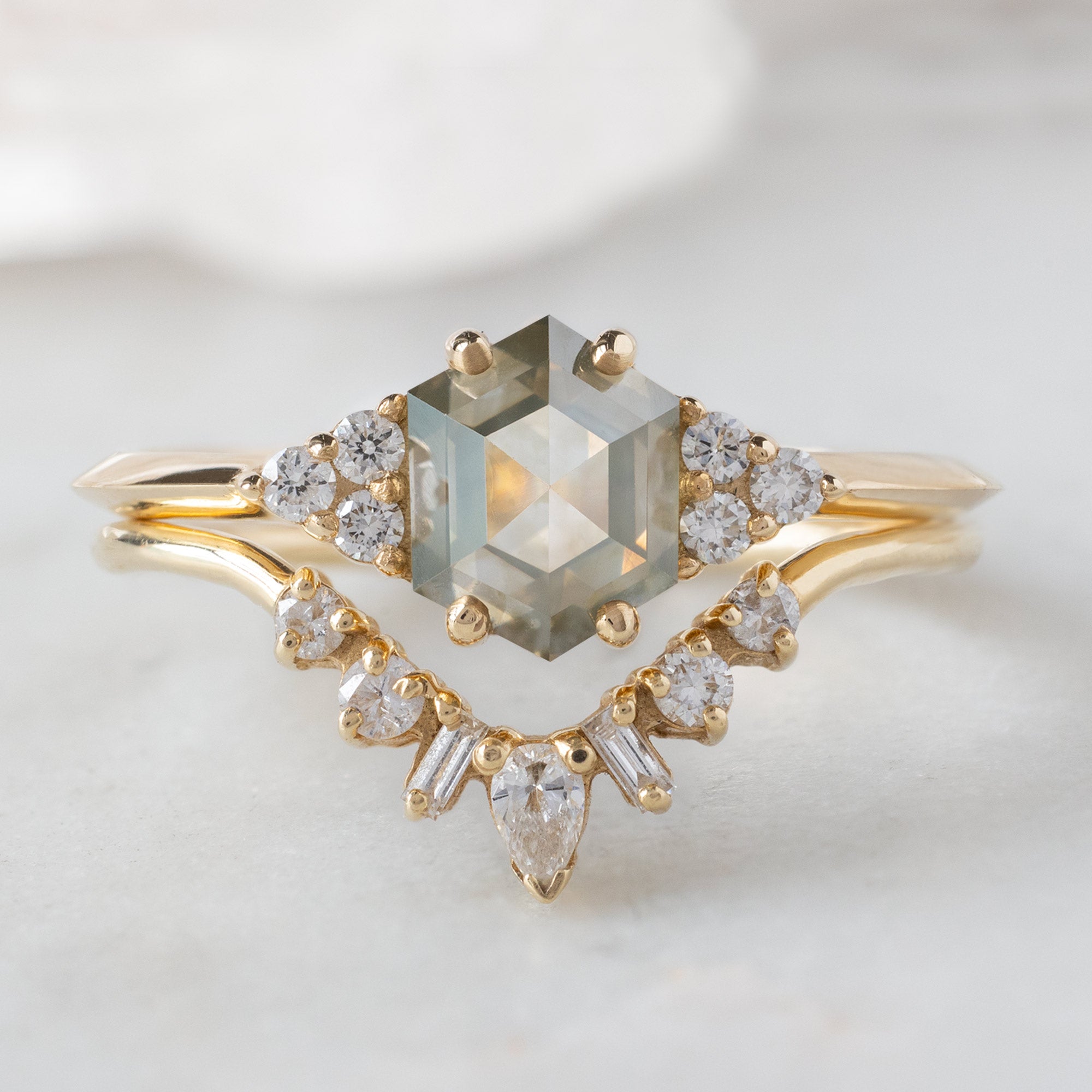 Alexis Russell Engagement Rings The Ivy Ring | 1.18ct Hexagon Green Diamond in 14K Yellow Gold