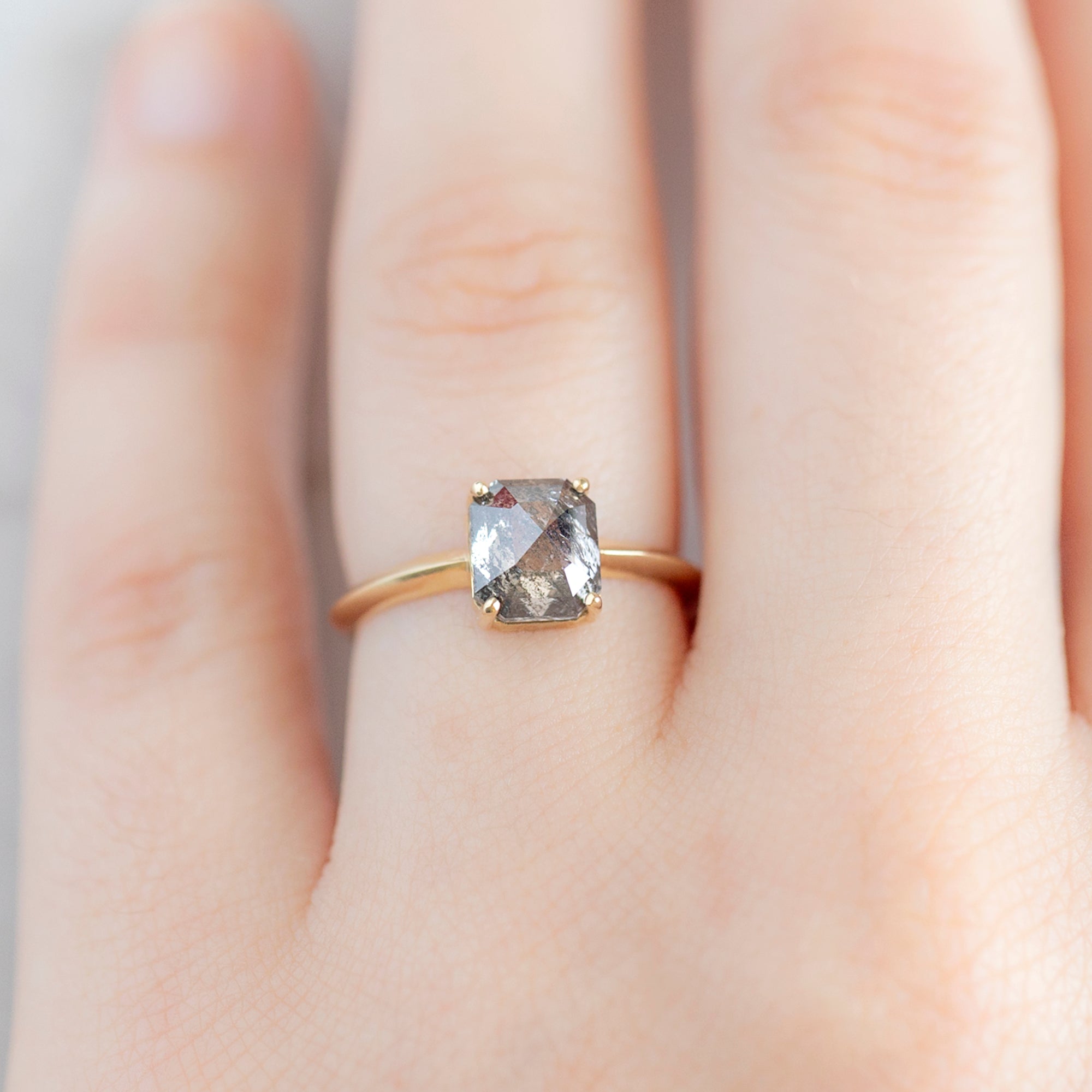 Alexis Russell Engagement Rings The Bryn Ring | 1.93ct Emerald Salt and Pepper Diamond in 14K Yellow Gold