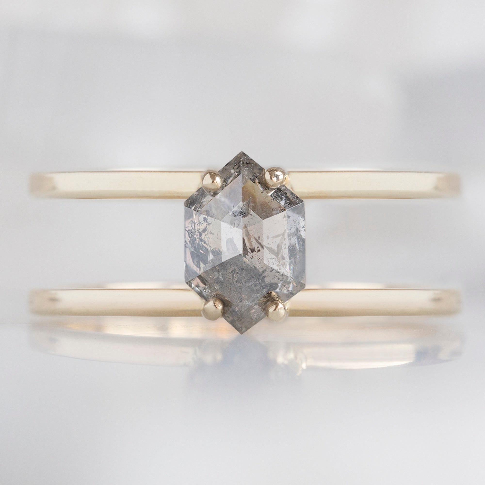 Alexis Russell Engagement Rings The Poppy Ring | 1.02ct Hexagon Salt and Pepper Diamond in 14K Yellow Gold