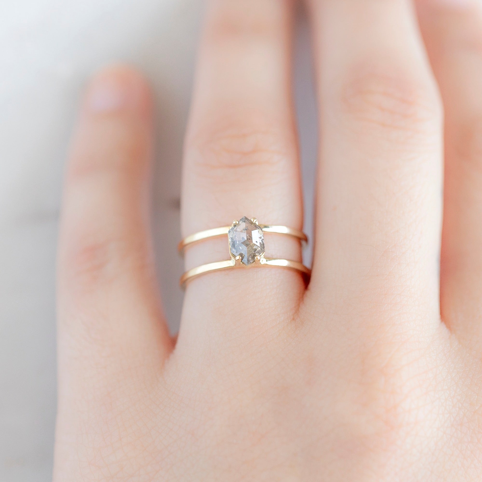 Alexis Russell Engagement Rings The Poppy Ring | 1.02ct Hexagon Salt and Pepper Diamond in 14K Yellow Gold