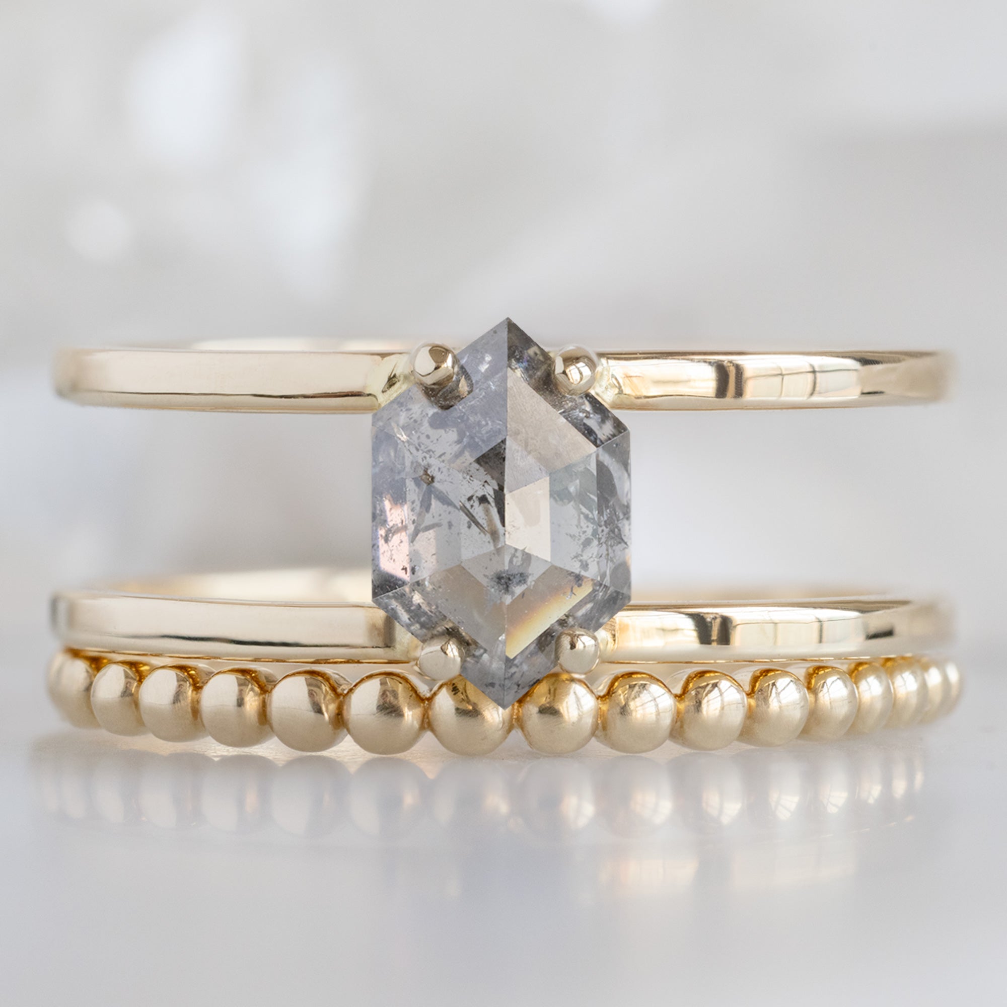 Alexis Russell Engagement Rings The Poppy Ring | 1.02ct Hexagon Salt and Pepper Diamond in 14K Yellow Gold