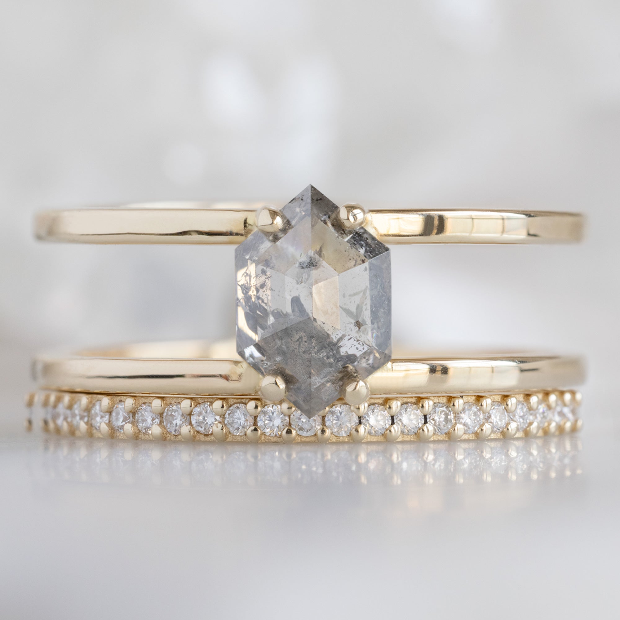 Alexis Russell Engagement Rings The Poppy Ring | 1.02ct Hexagon Salt and Pepper Diamond in 14K Yellow Gold