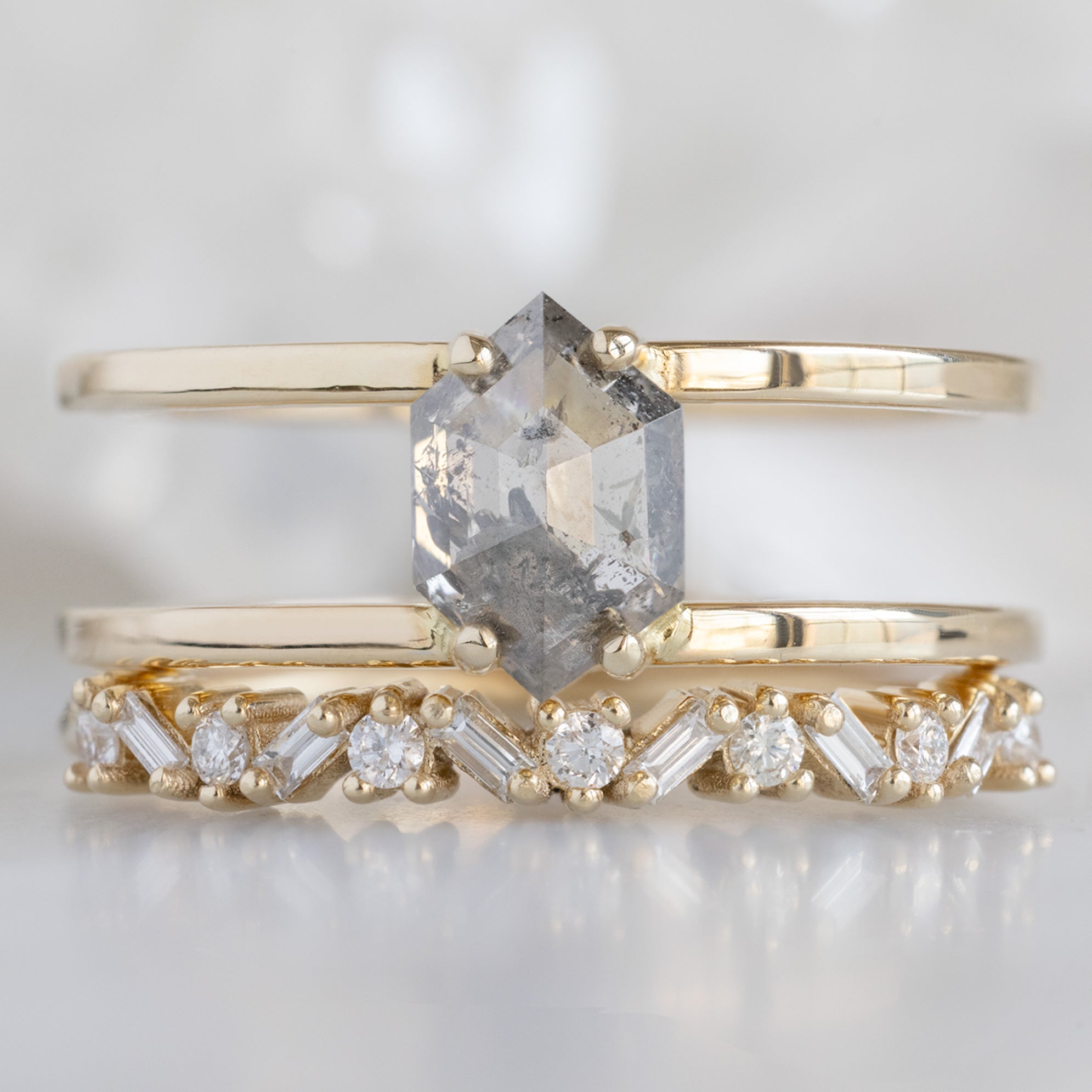 Alexis Russell Engagement Rings The Poppy Ring | 1.02ct Hexagon Salt and Pepper Diamond in 14K Yellow Gold