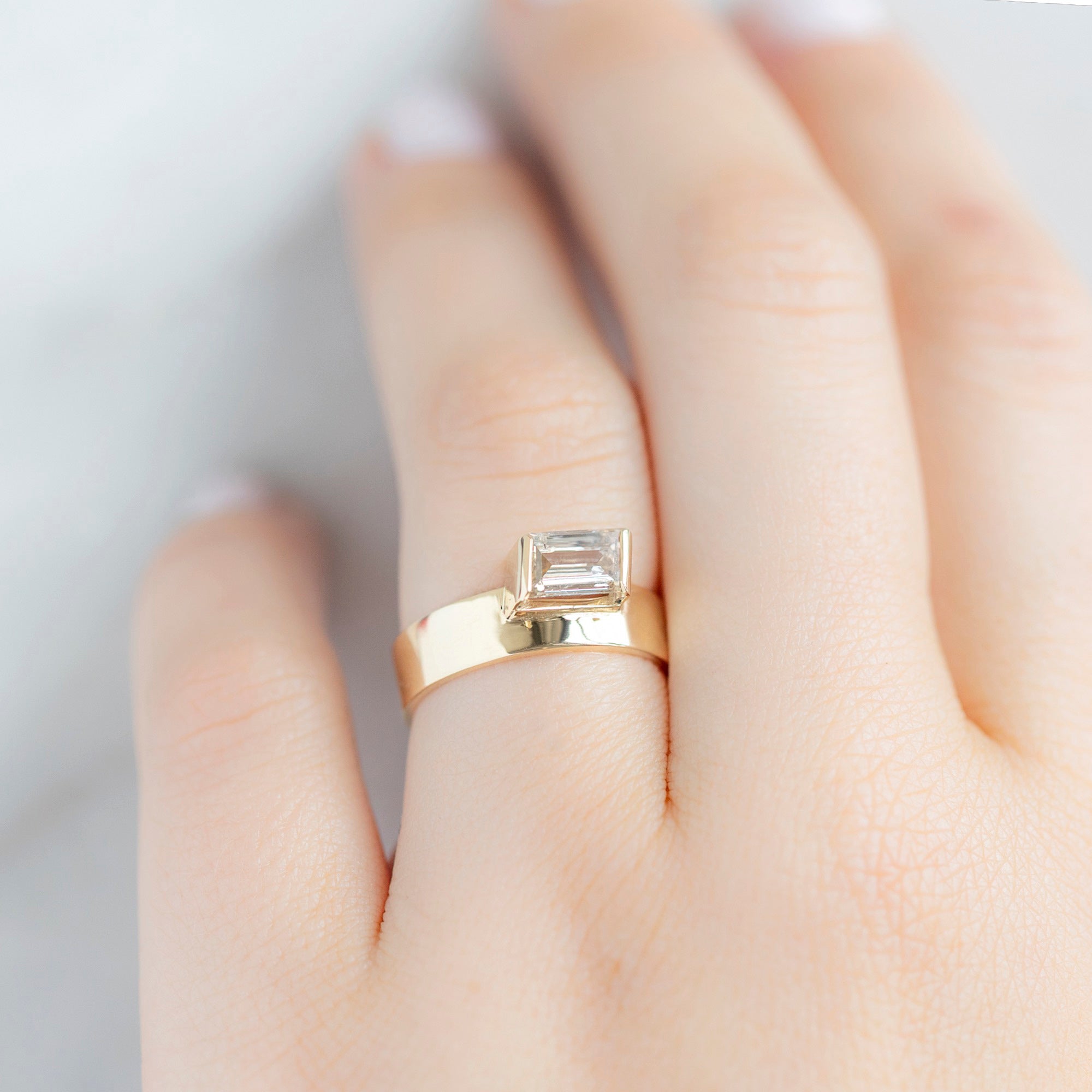 Alexis Russell Engagement Rings The Cigar Band | 0.89ct Geometric Champagne Diamond in 14K Yellow Gold