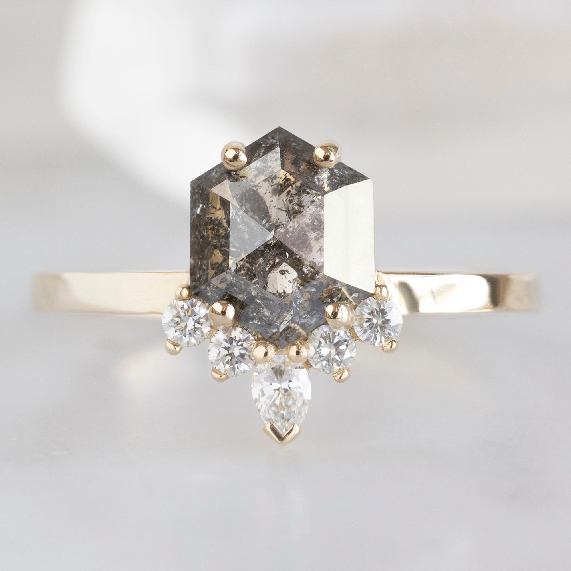 Alexis Russell Engagement Rings The Aster Ring | 1.05ct Hexagon Salt and Pepper Diamond in 14K Yellow Gold