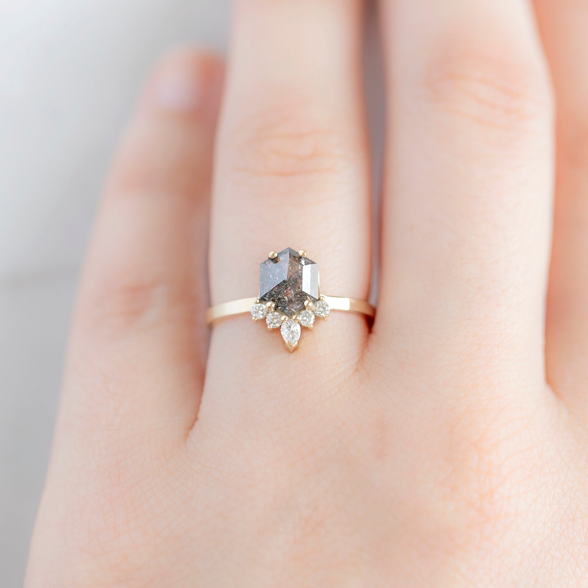 Alexis Russell Engagement Rings The Aster Ring | 1.05ct Hexagon Salt and Pepper Diamond in 14K Yellow Gold