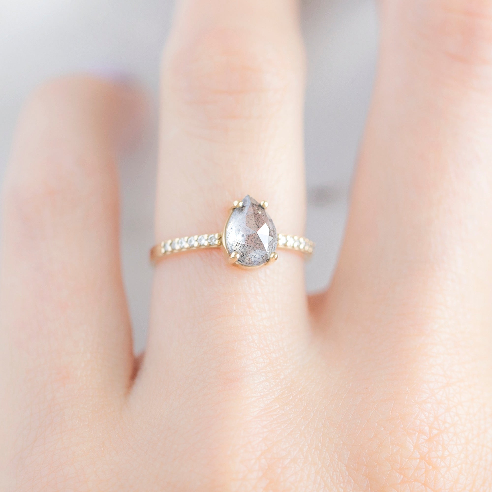 Alexis Russell Engagement Rings The Willow Ring | 1.03ct Pear Grey Diamond in 14K Yellow Gold